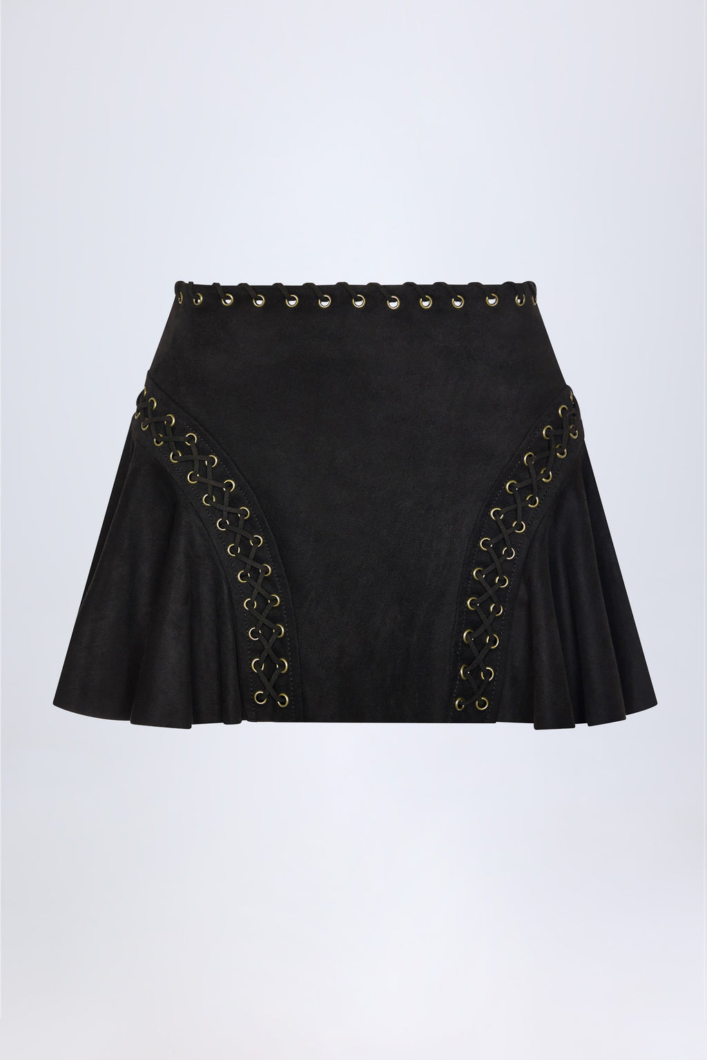Lace-Up Mid-Rise Mini Skirt in Black