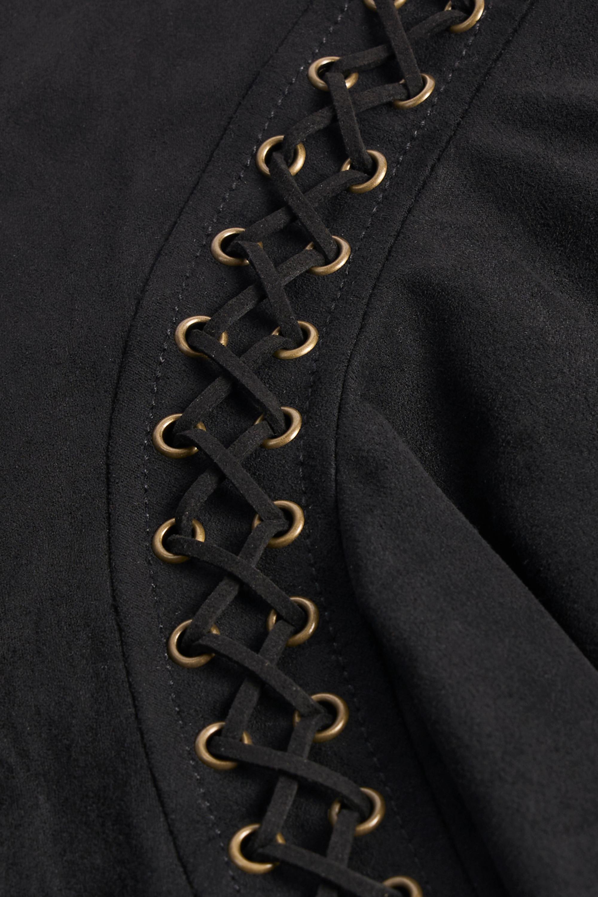 Lace-Up Mid-Rise Mini Skirt in Black