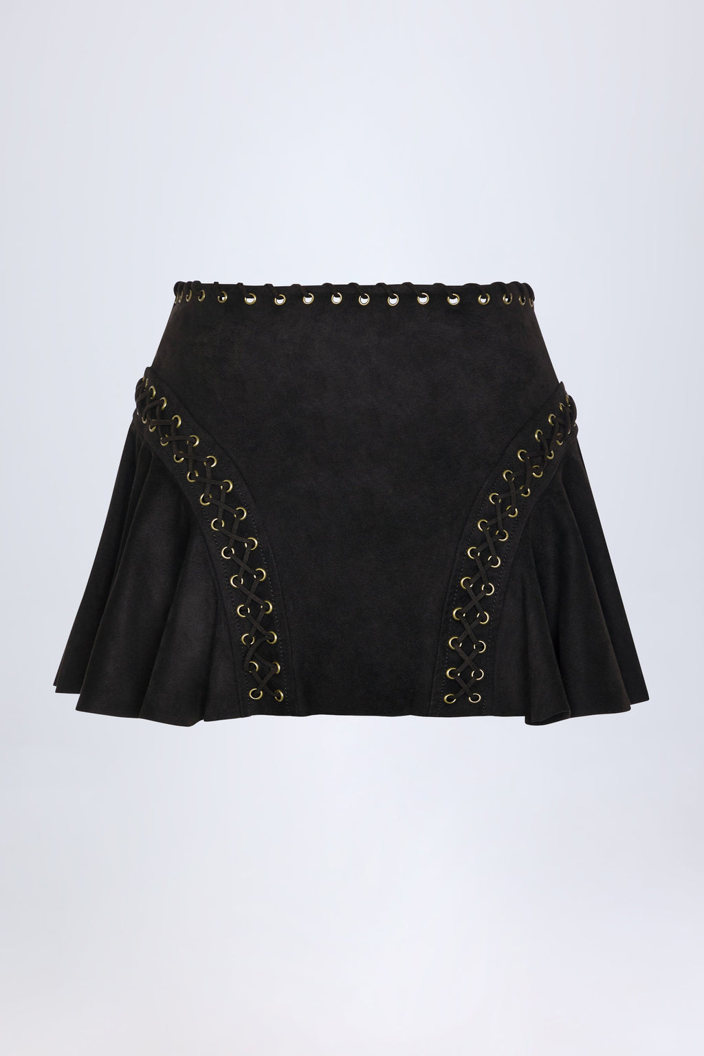 Lace-Up Mid-Rise Mini Skirt in Black