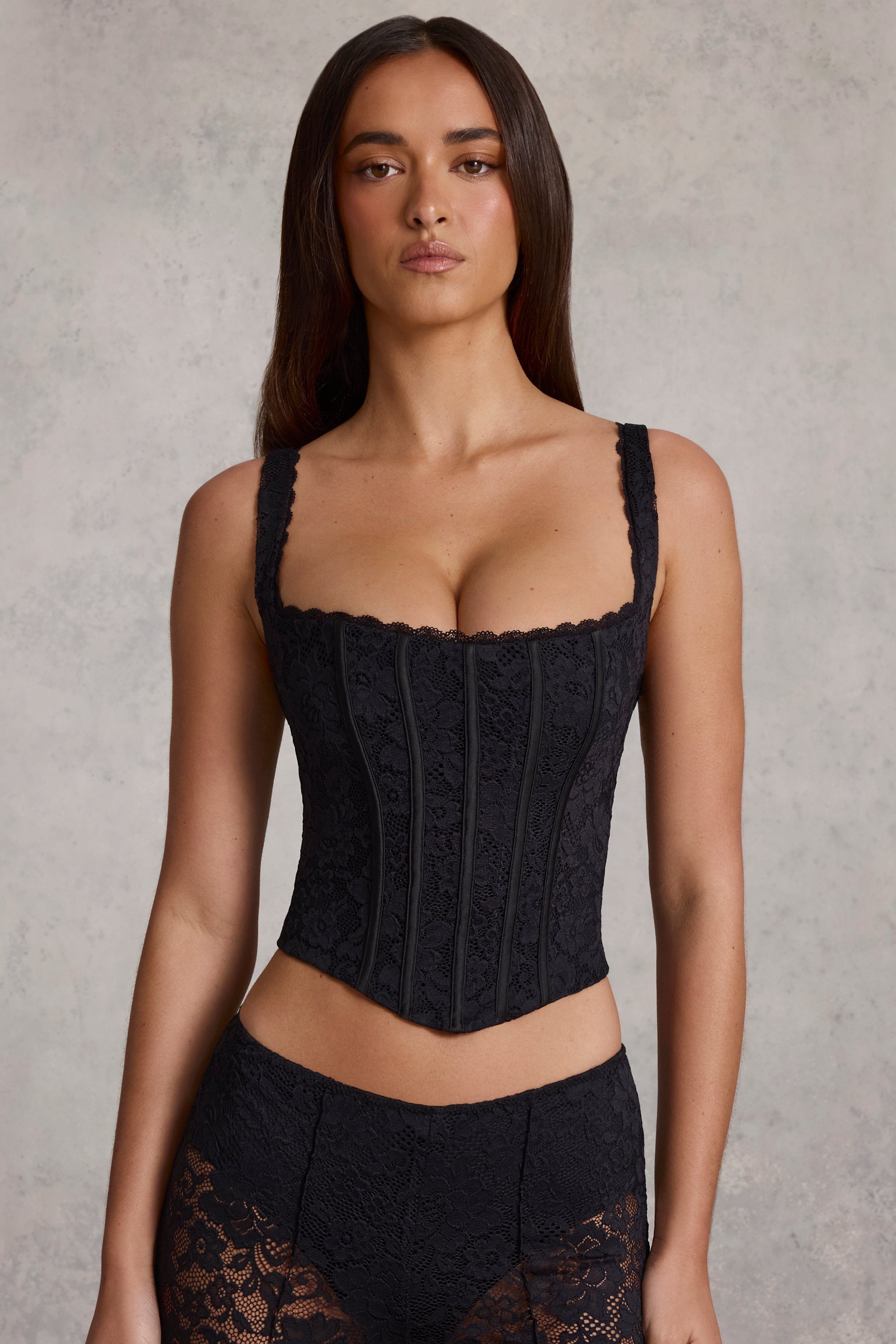 Lace-Up Corset Top in Black