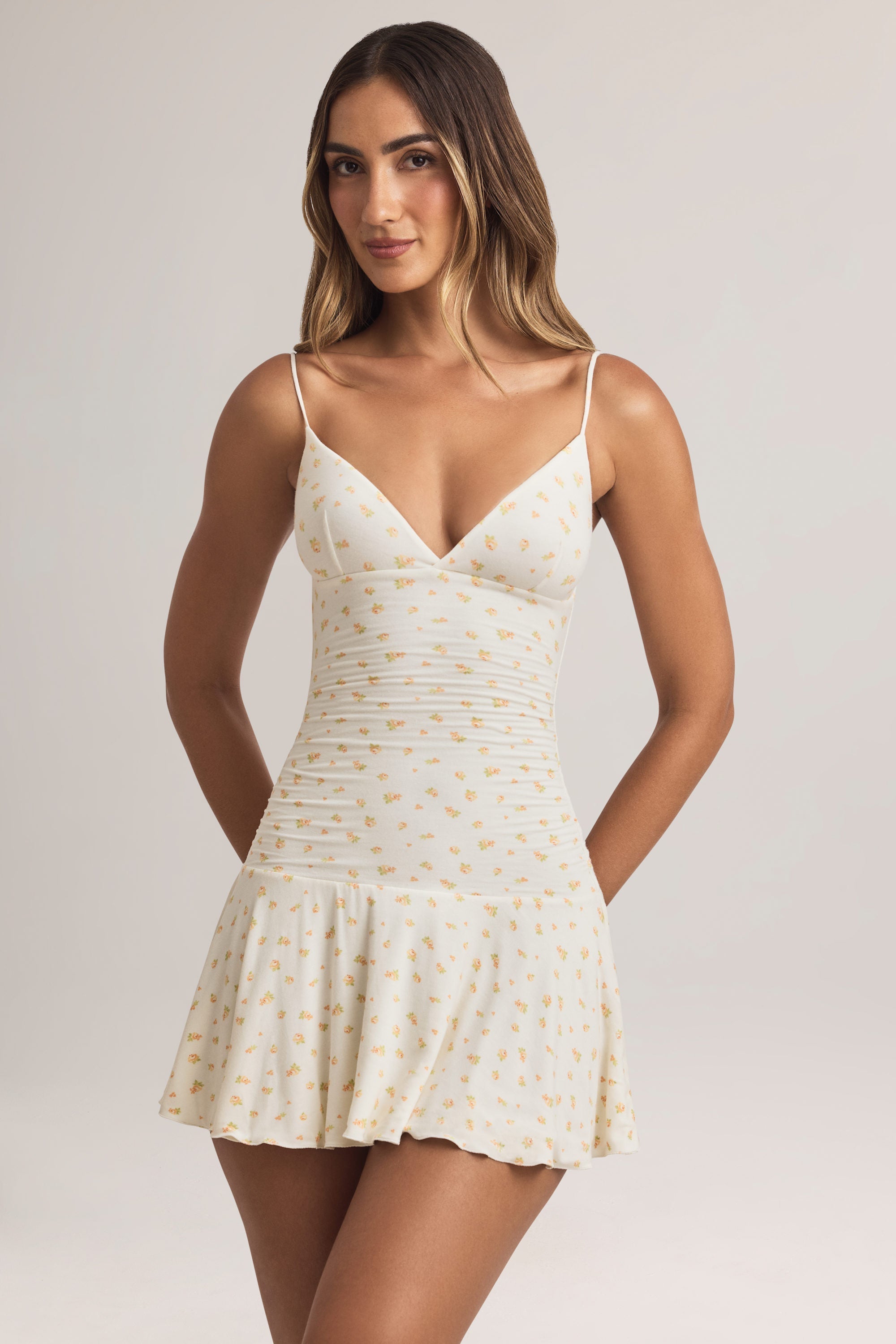 Modal Ruched A-Line Mini Dress in Floral Print