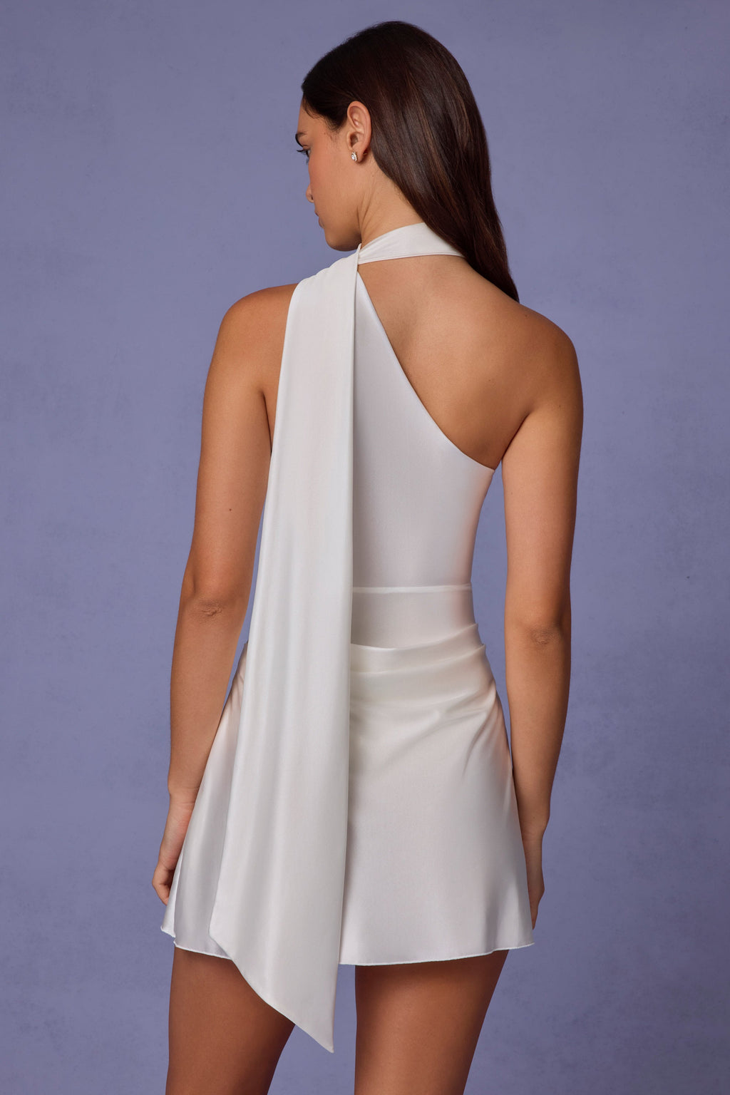 Asymmetric Scarf-Detail Mini Dress in White