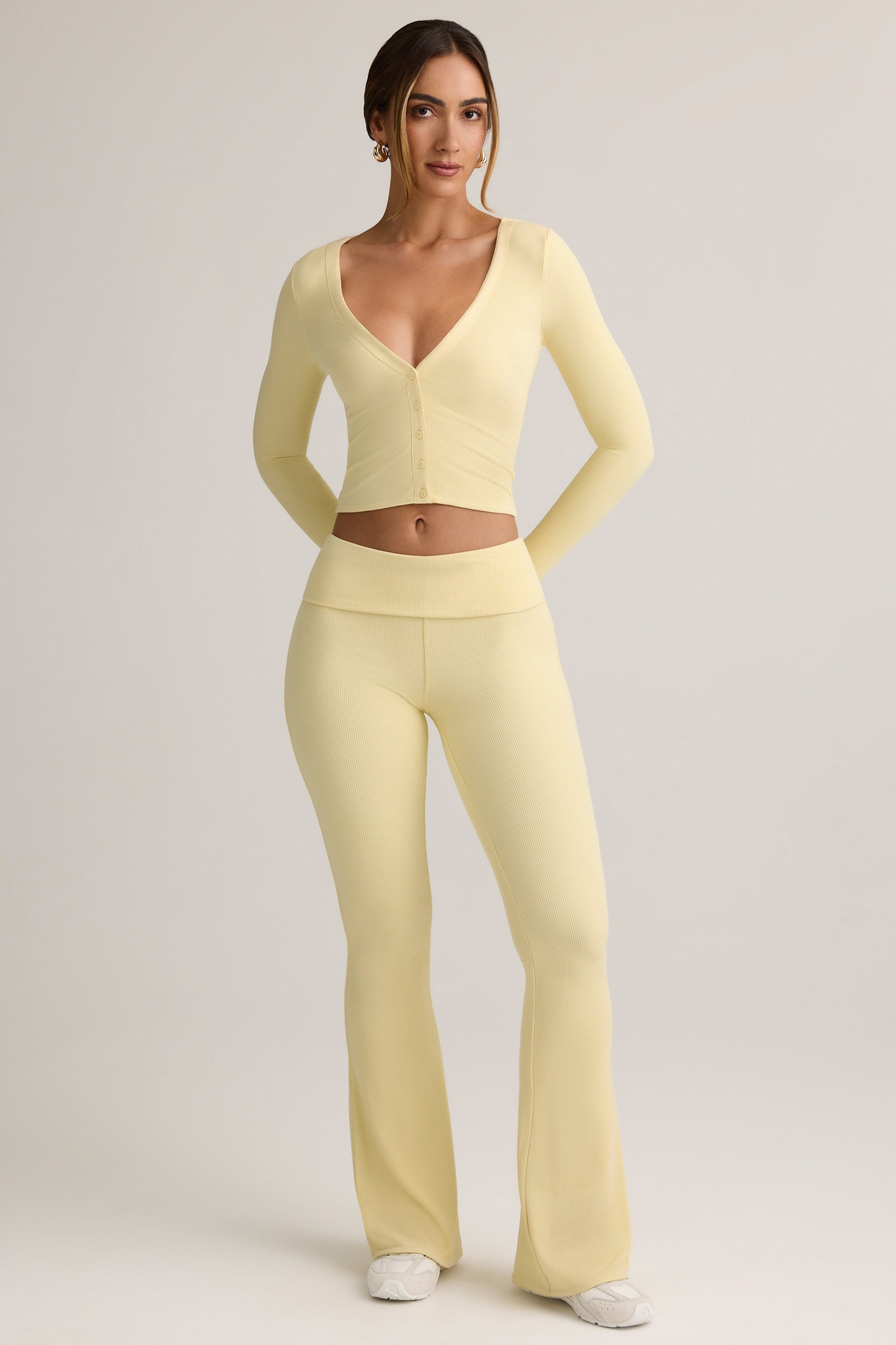 Modal Ribbed Cropped Cardigan in ButterCream Yellow