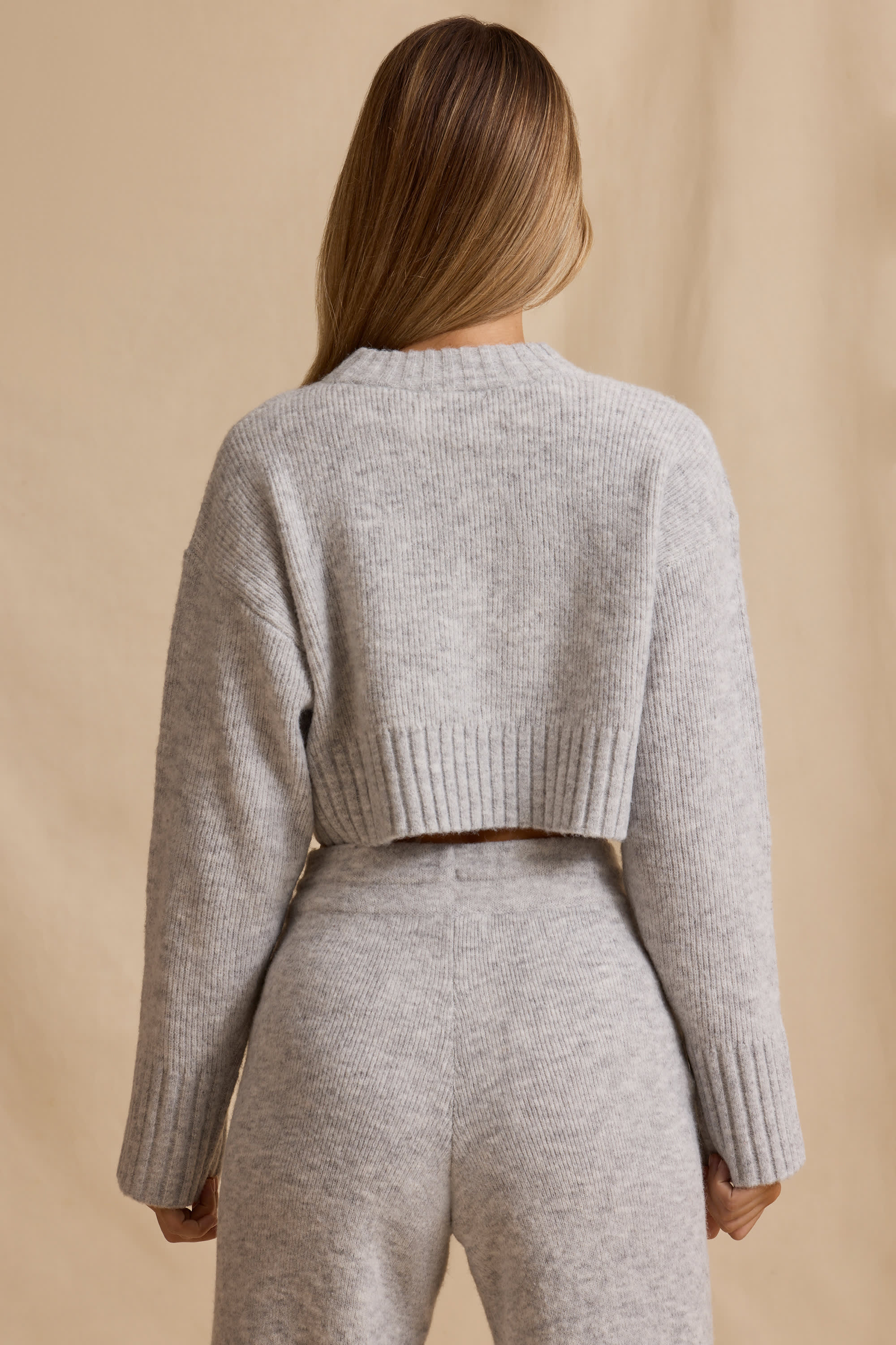 Ribbed Knit Cropped Jumper in Ice Marl