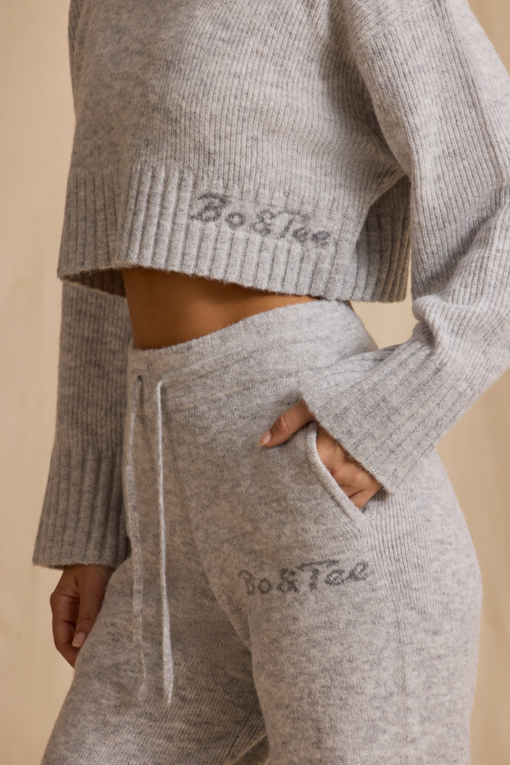 Ribbed Knit Cropped Jumper in Ice Marl