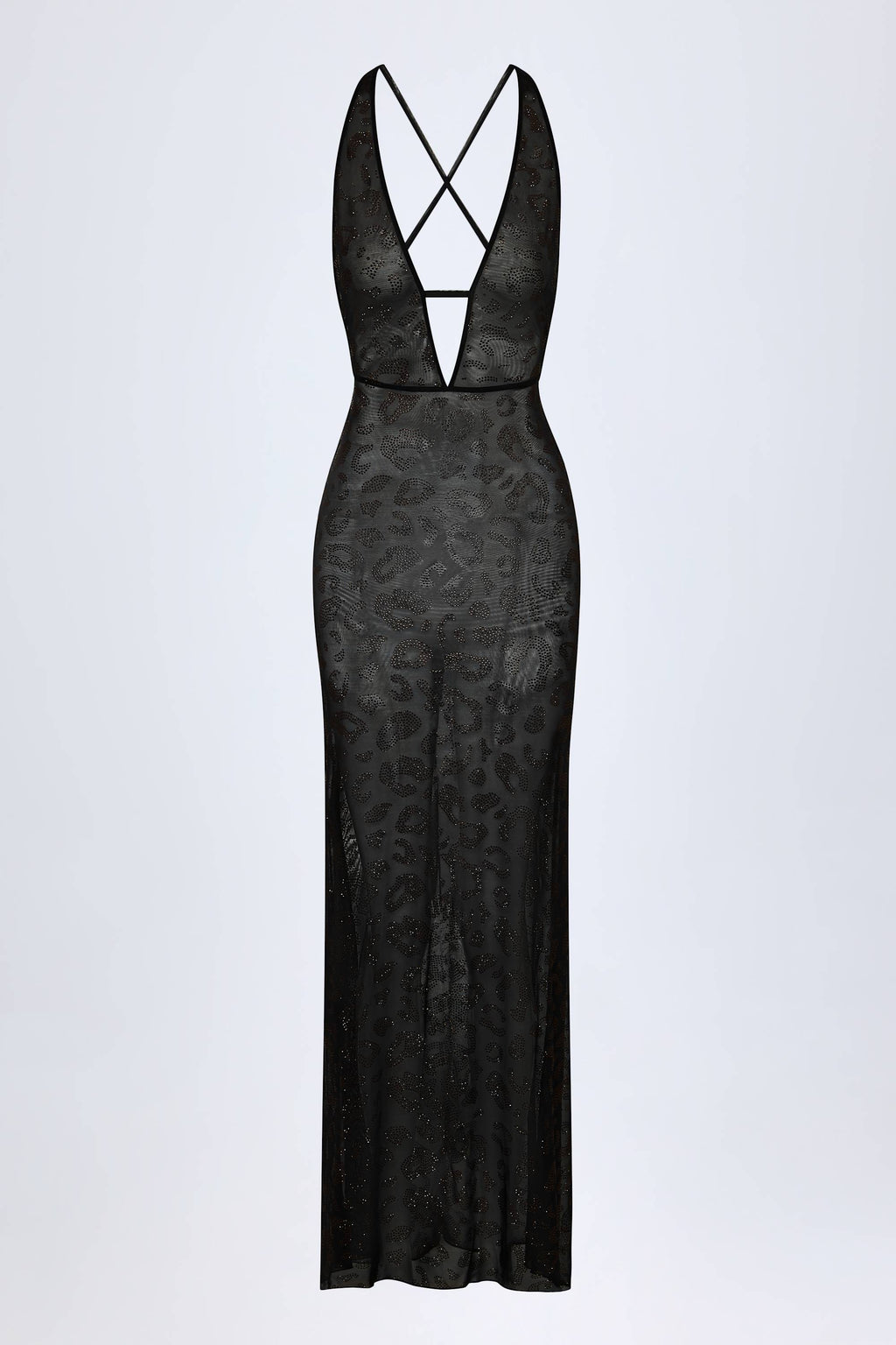 Embellished Backless Maxi Dress in Black