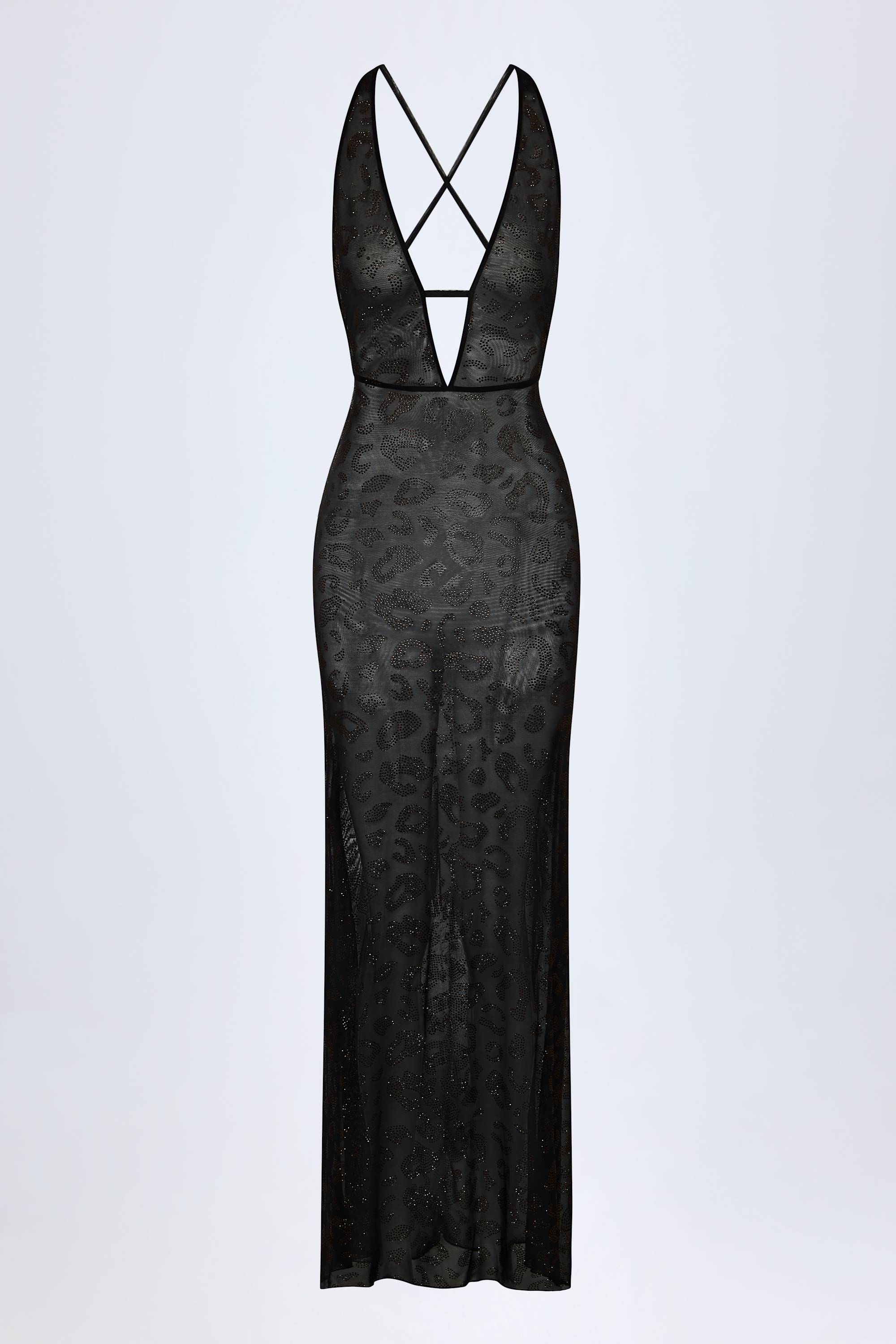 Embellished Backless Maxi Dress in Black