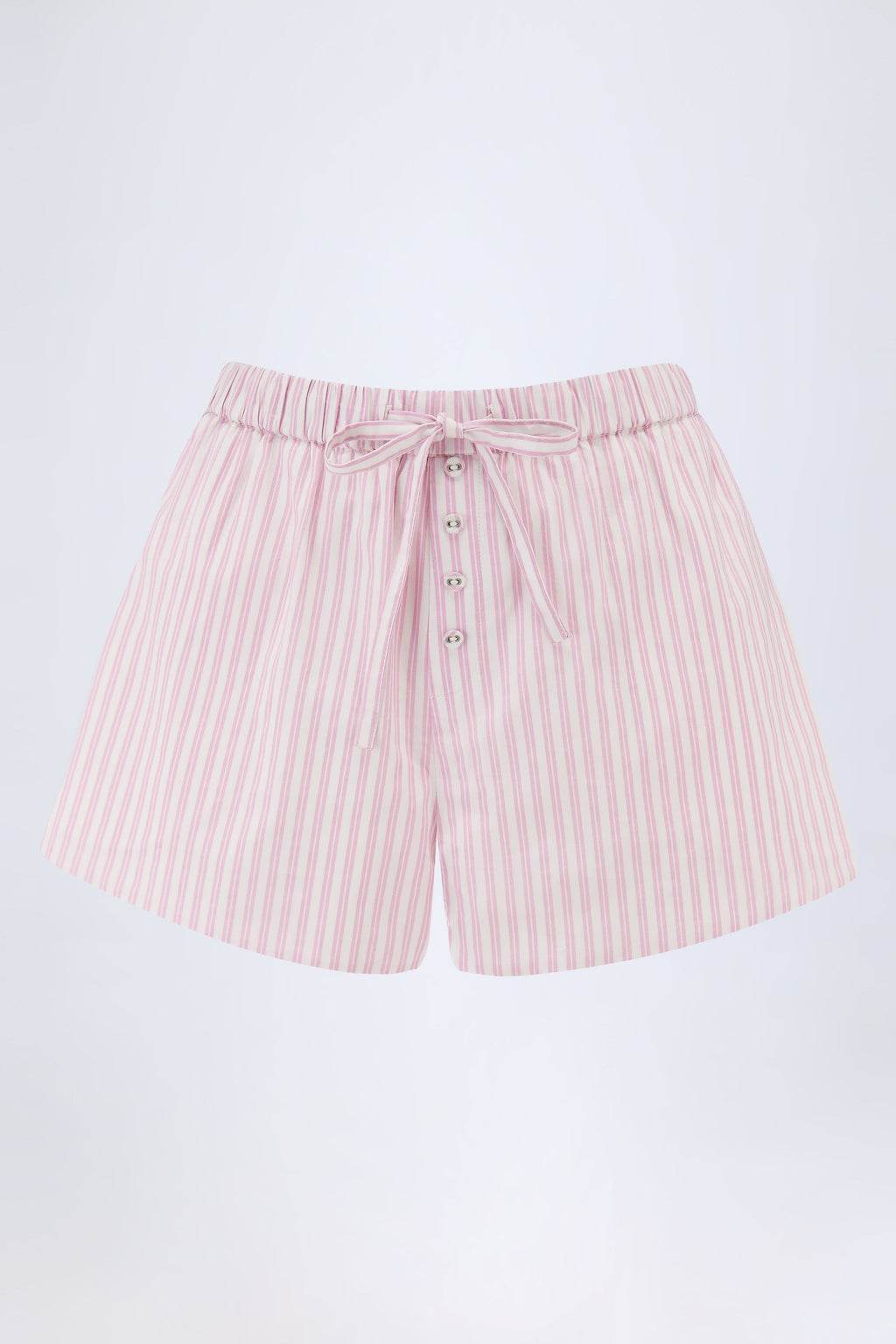 Mid-Rise Cotton-Poplin Shorts in Pink Stripe