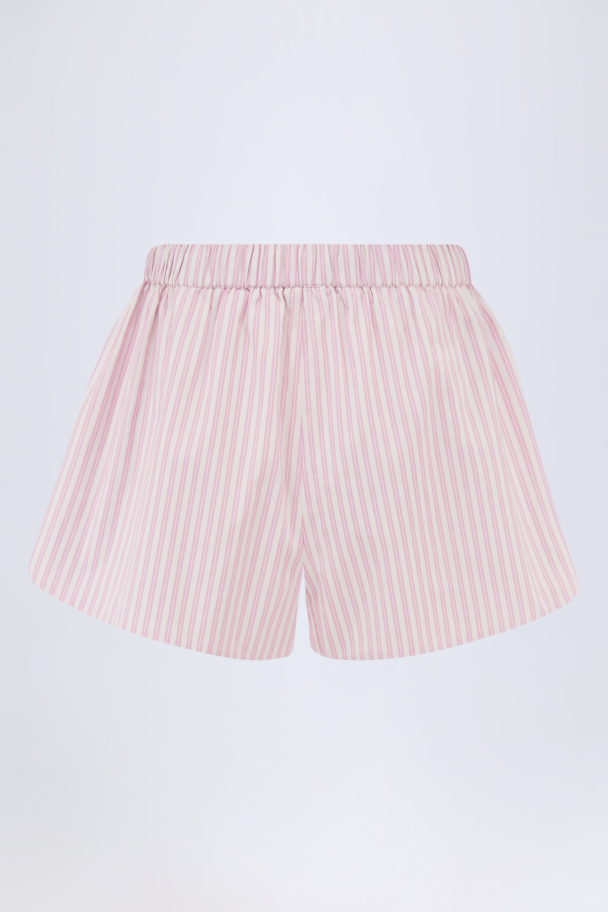 Mid-Rise Cotton-Poplin Shorts in Pink Stripe