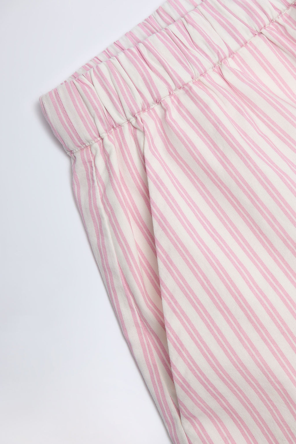 Mid-Rise Cotton-Poplin Shorts in Pink Stripe
