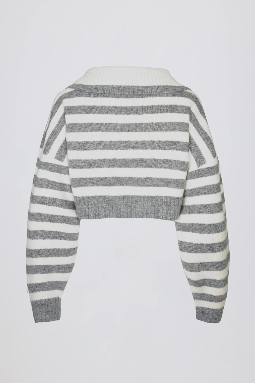 Soft Knit Layered Collar Cropped Jumper in Grey Stripe