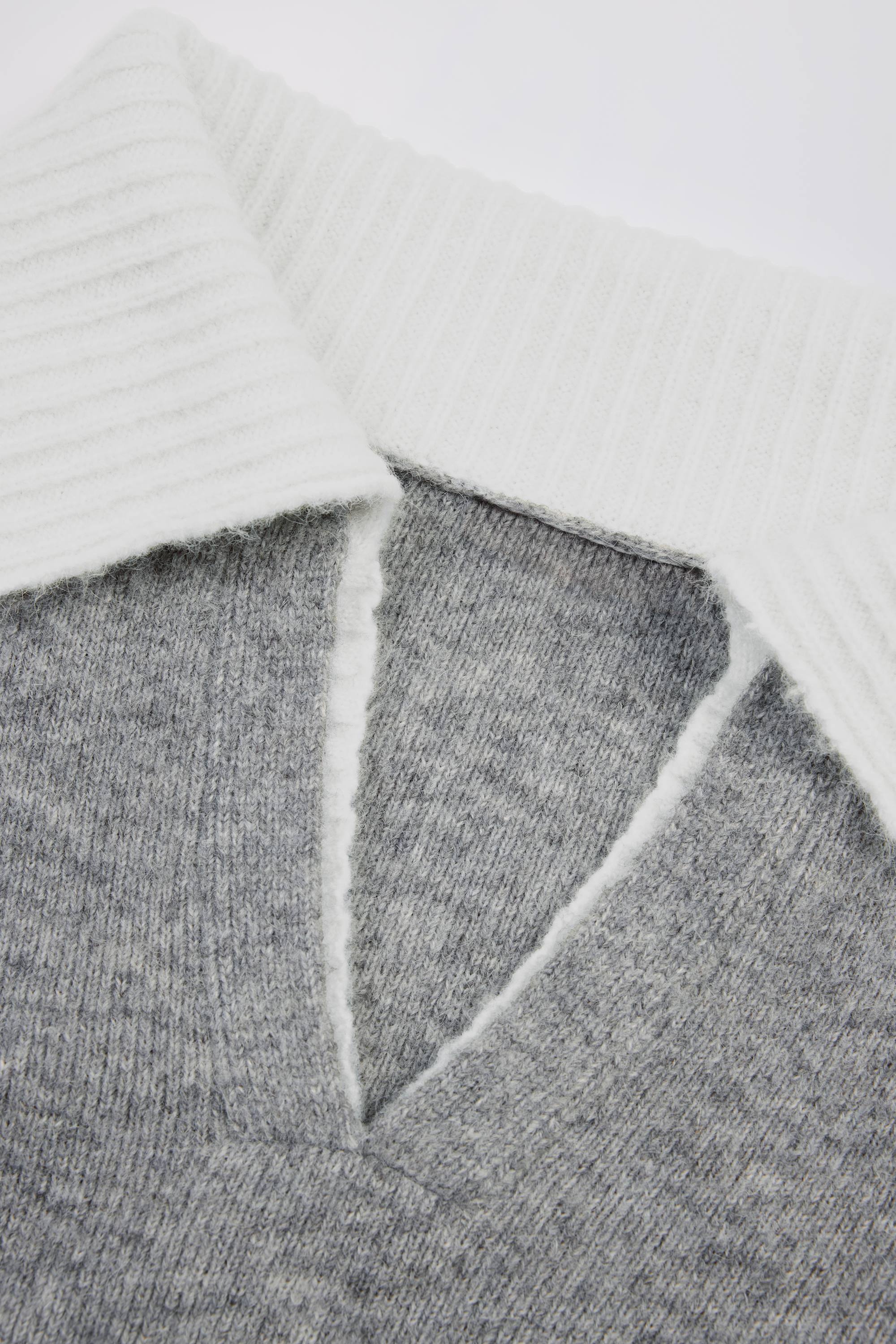 Soft Knit Layered Collar Cropped Jumper in Grey