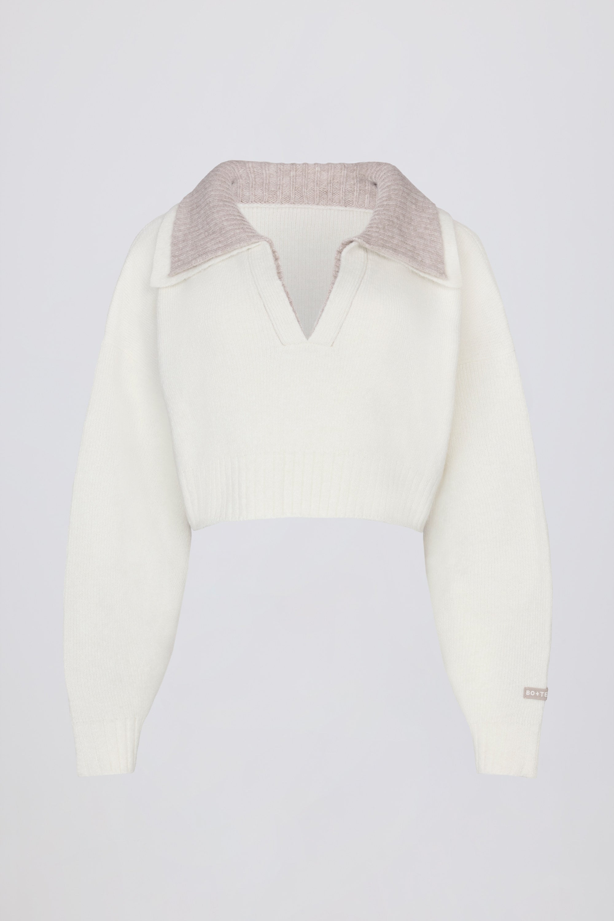 Soft Knit Layered Collar Cropped Jumper in Ivory