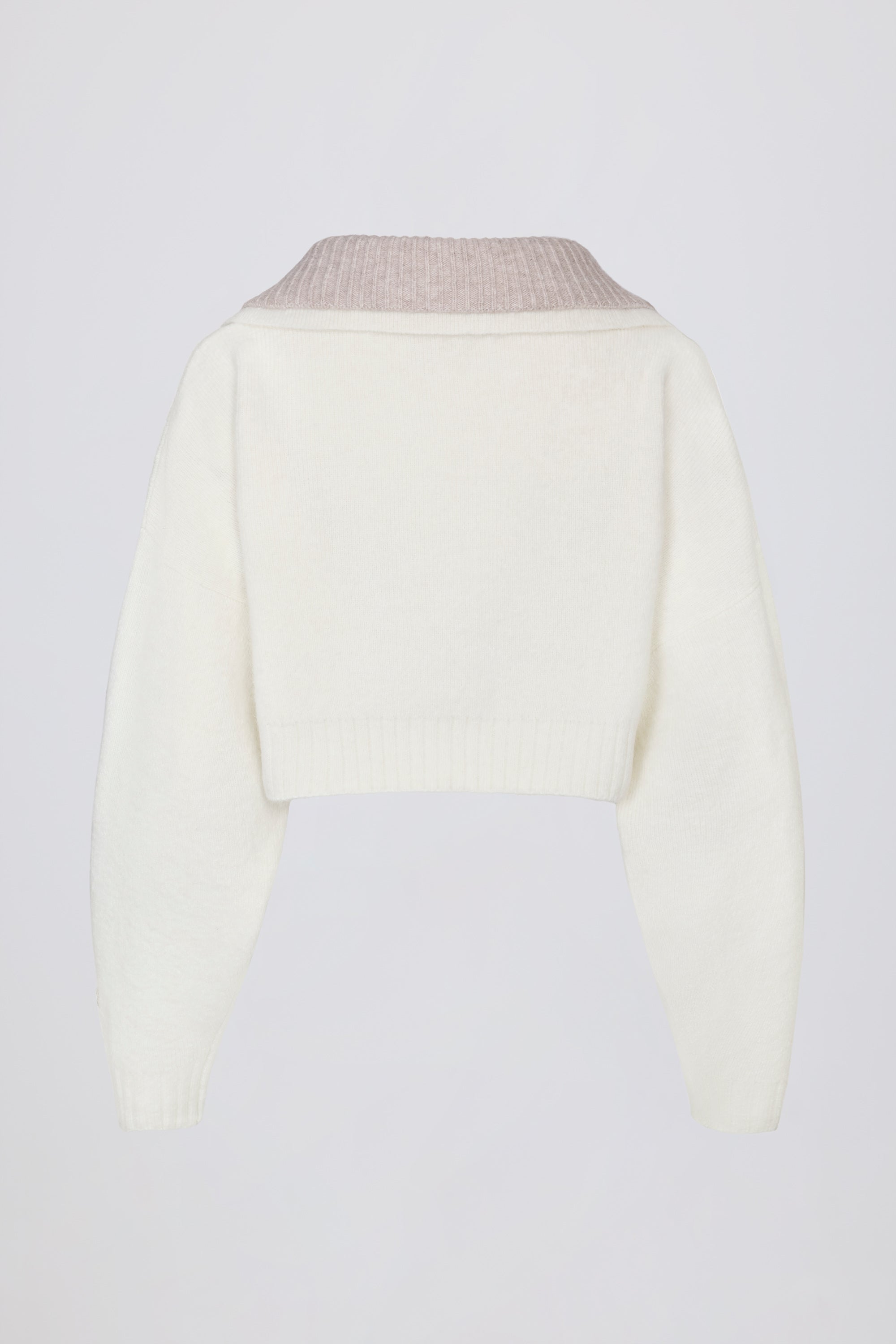 Soft Knit Layered Collar Cropped Jumper in Ivory
