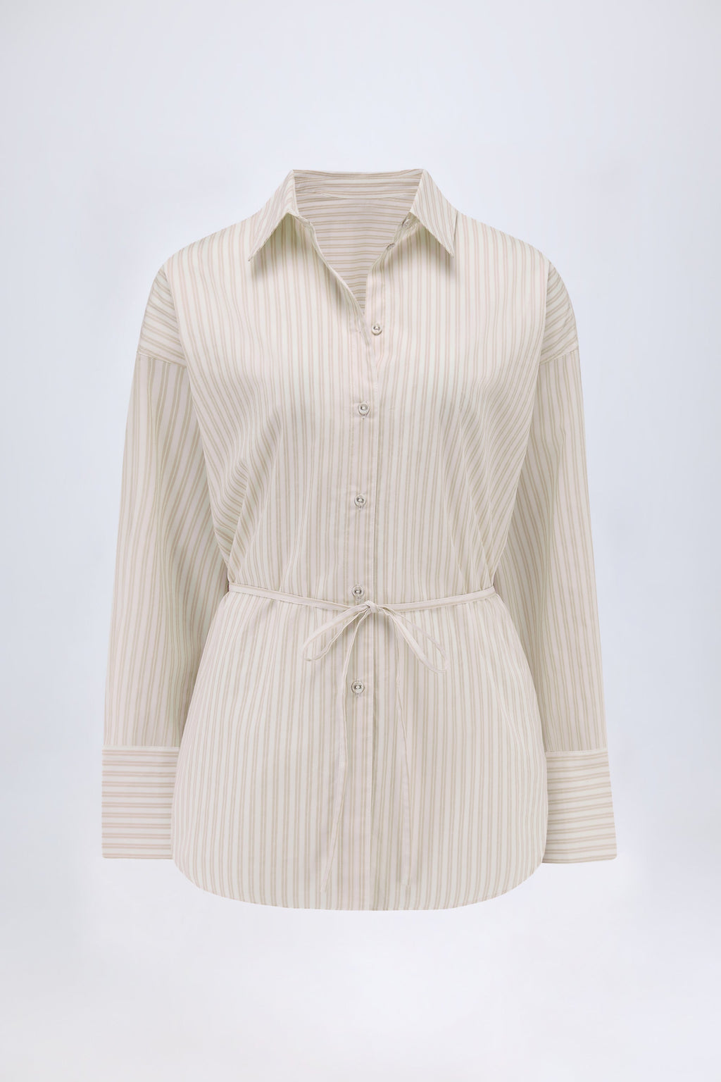 Oversized Cotton-Poplin Shirt in Taupe Stripe
