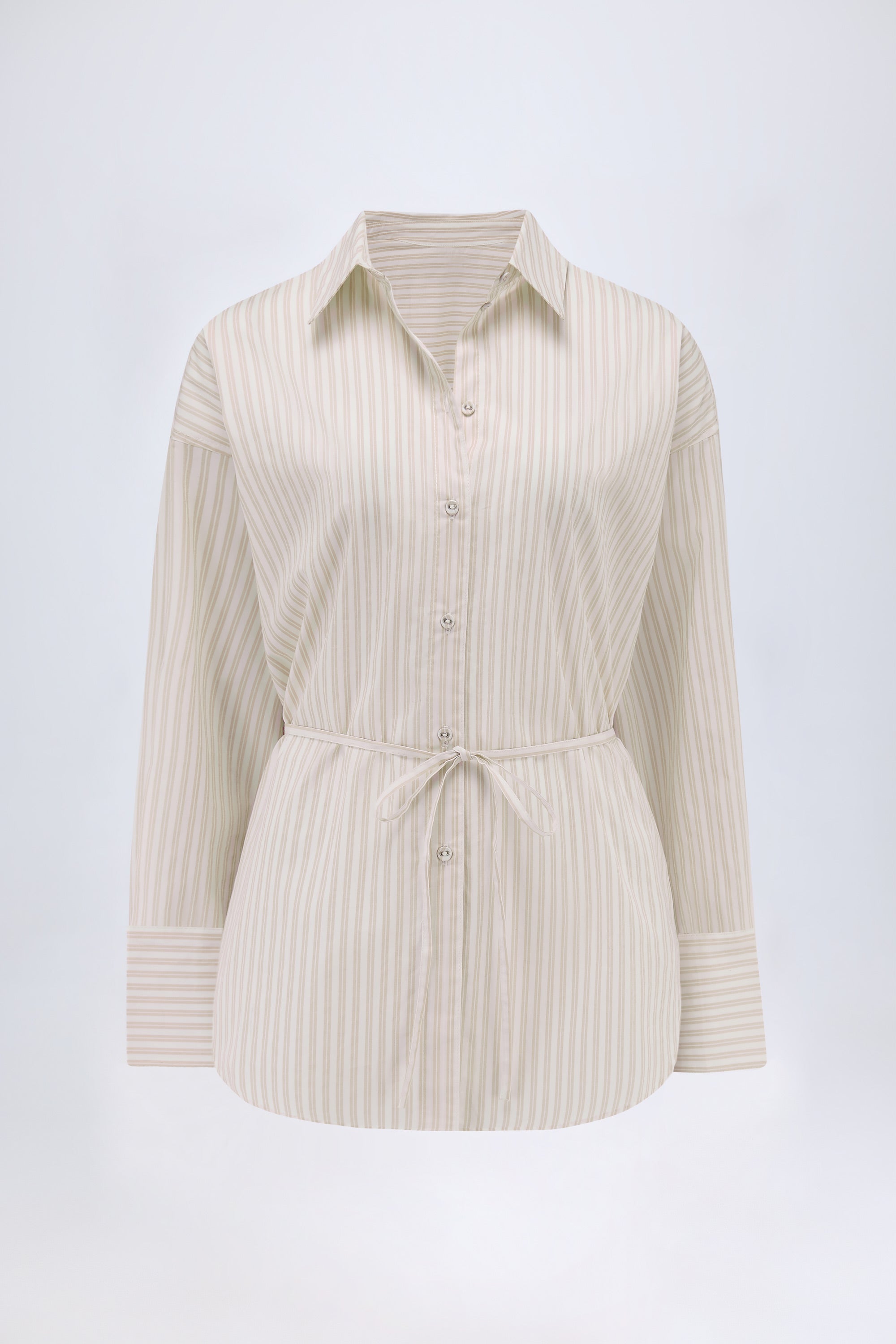 Oversized Cotton-Poplin Shirt in Taupe Stripe