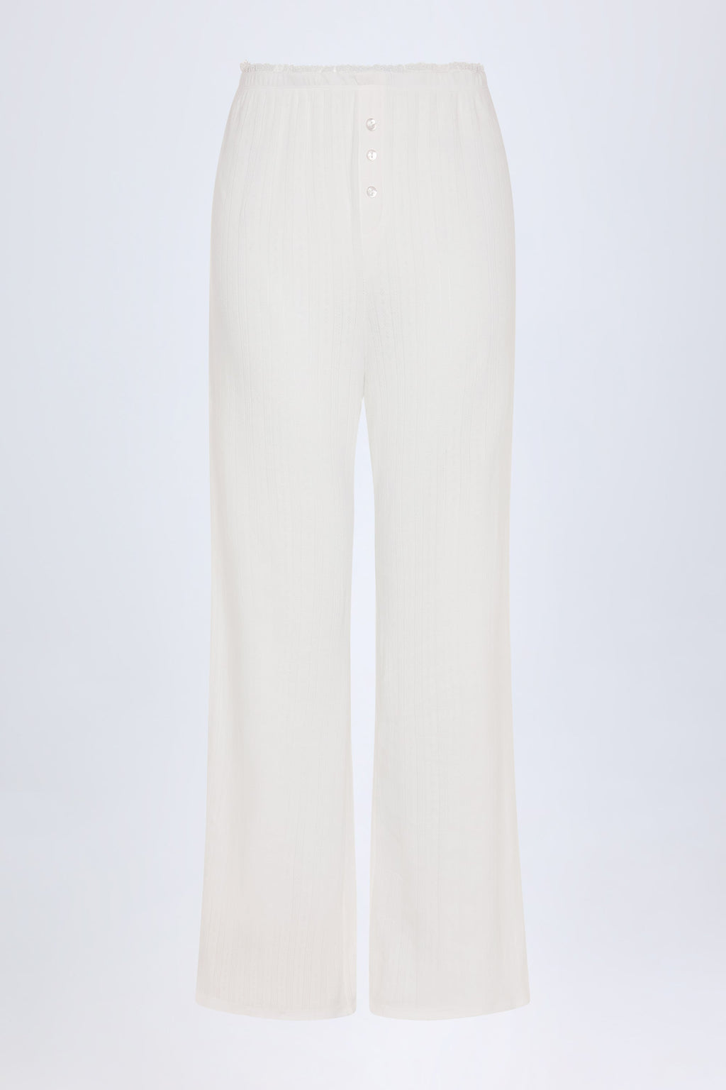 Pointelle Mid-Rise Straight-Leg Trousers in White