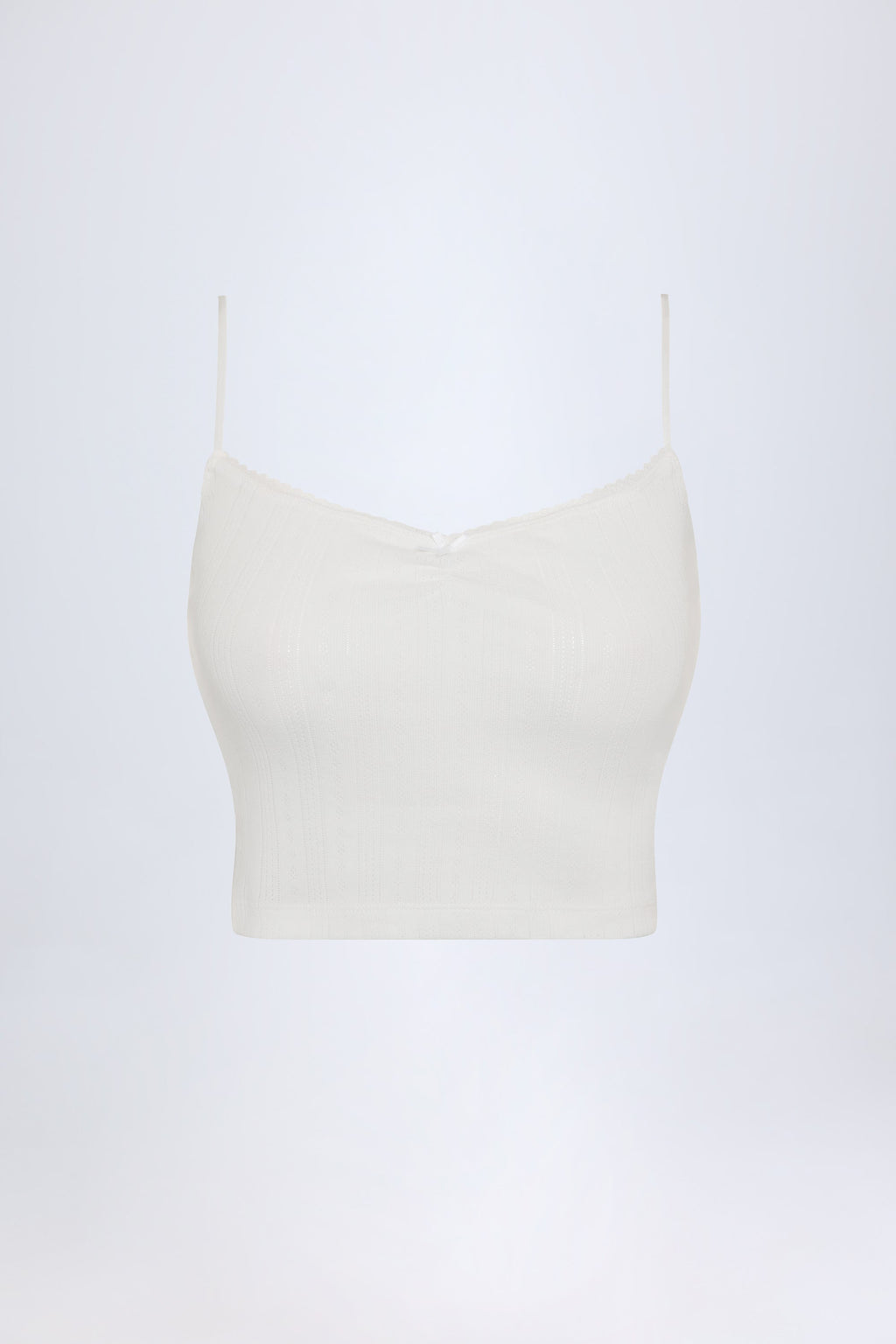 Pointelle Ruched Camisole Crop Top in White