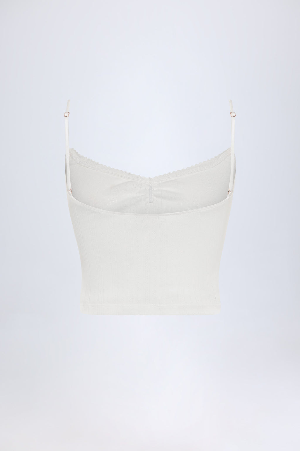 Pointelle Ruched Camisole Crop Top in White