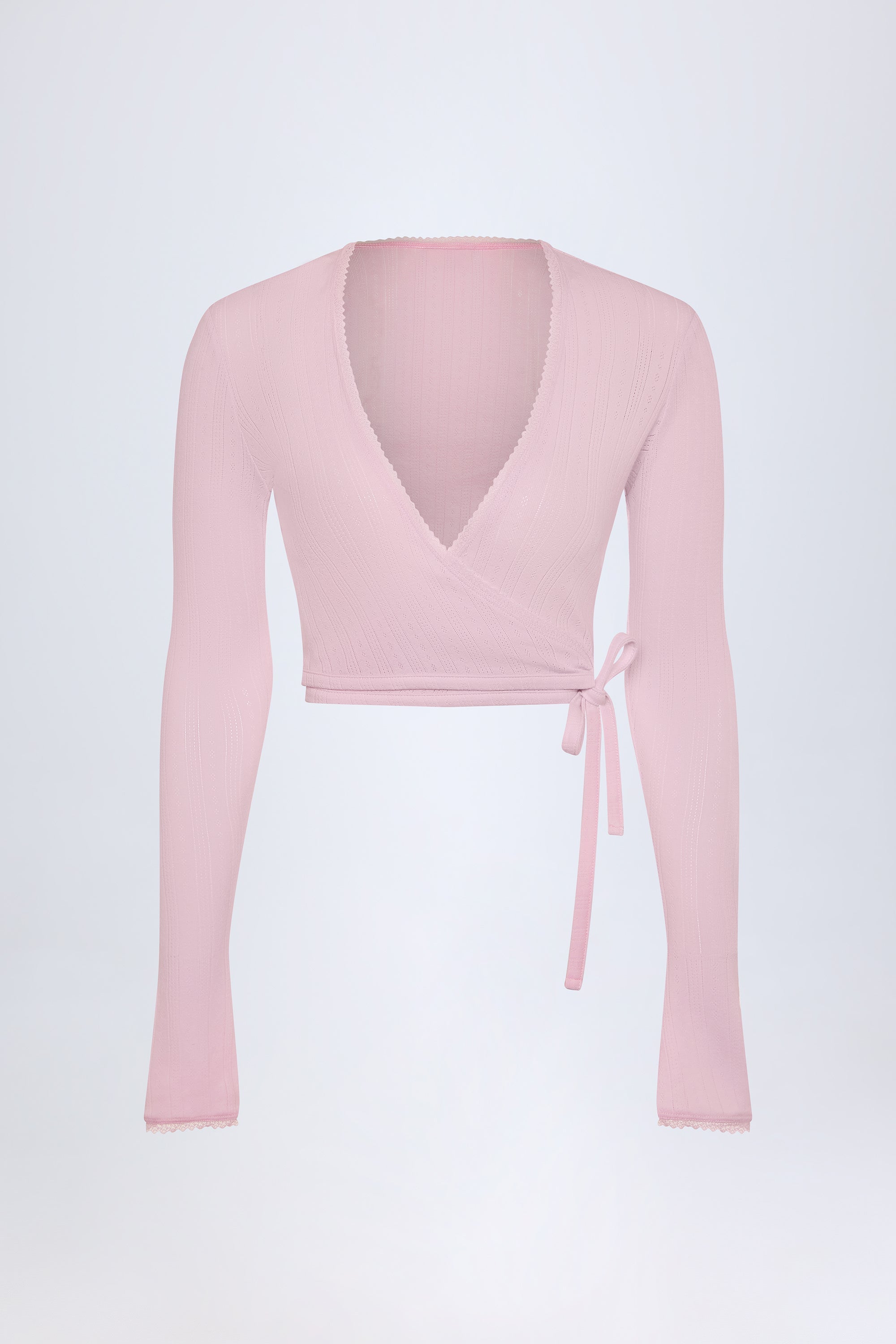 Pointelle Wrap Crop Top in Baby Pink