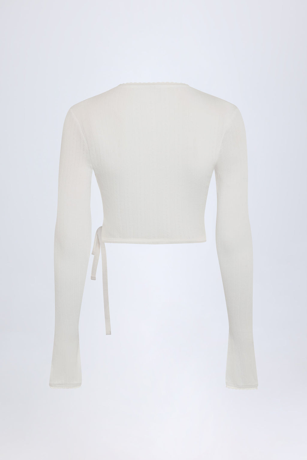 Pointelle Wrap Crop Top in White