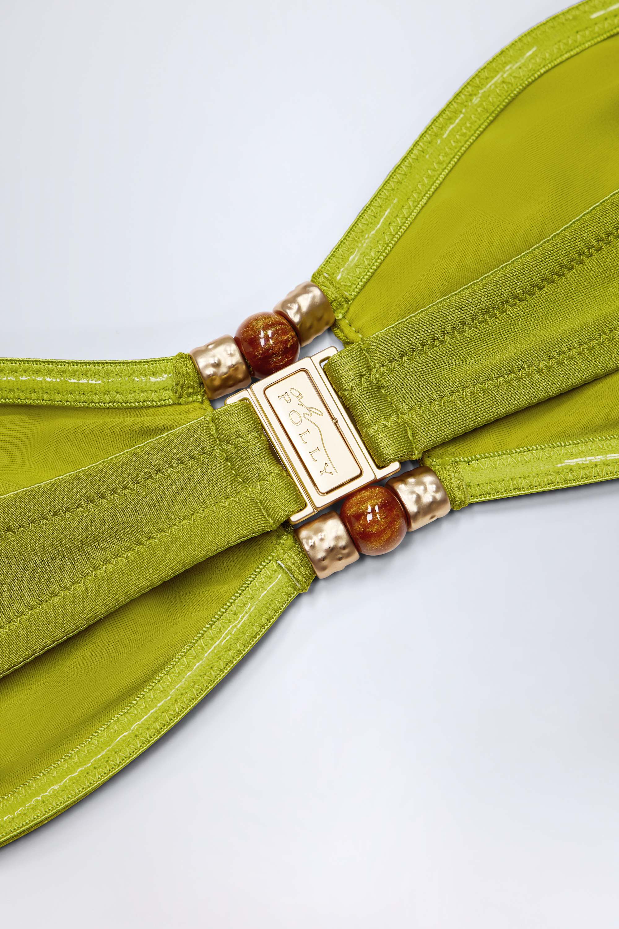 Bead-Embellished Bandeau Bikini Top in Olive Green