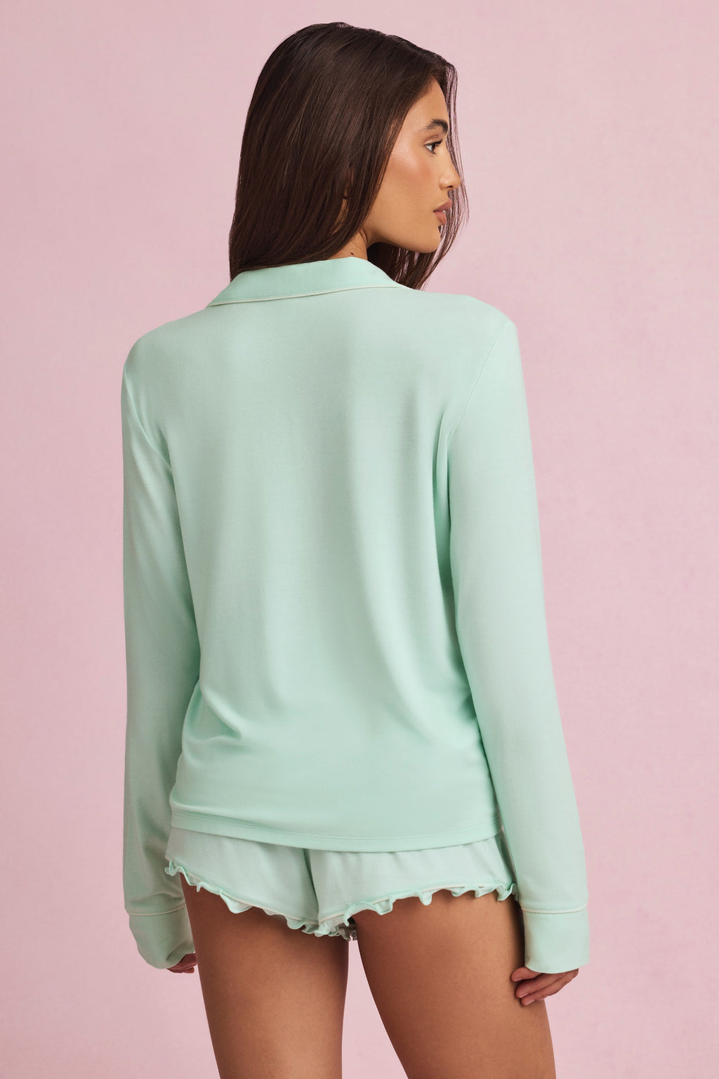 Modal Ruffle-Trim Pyjama Shorts in Mint
