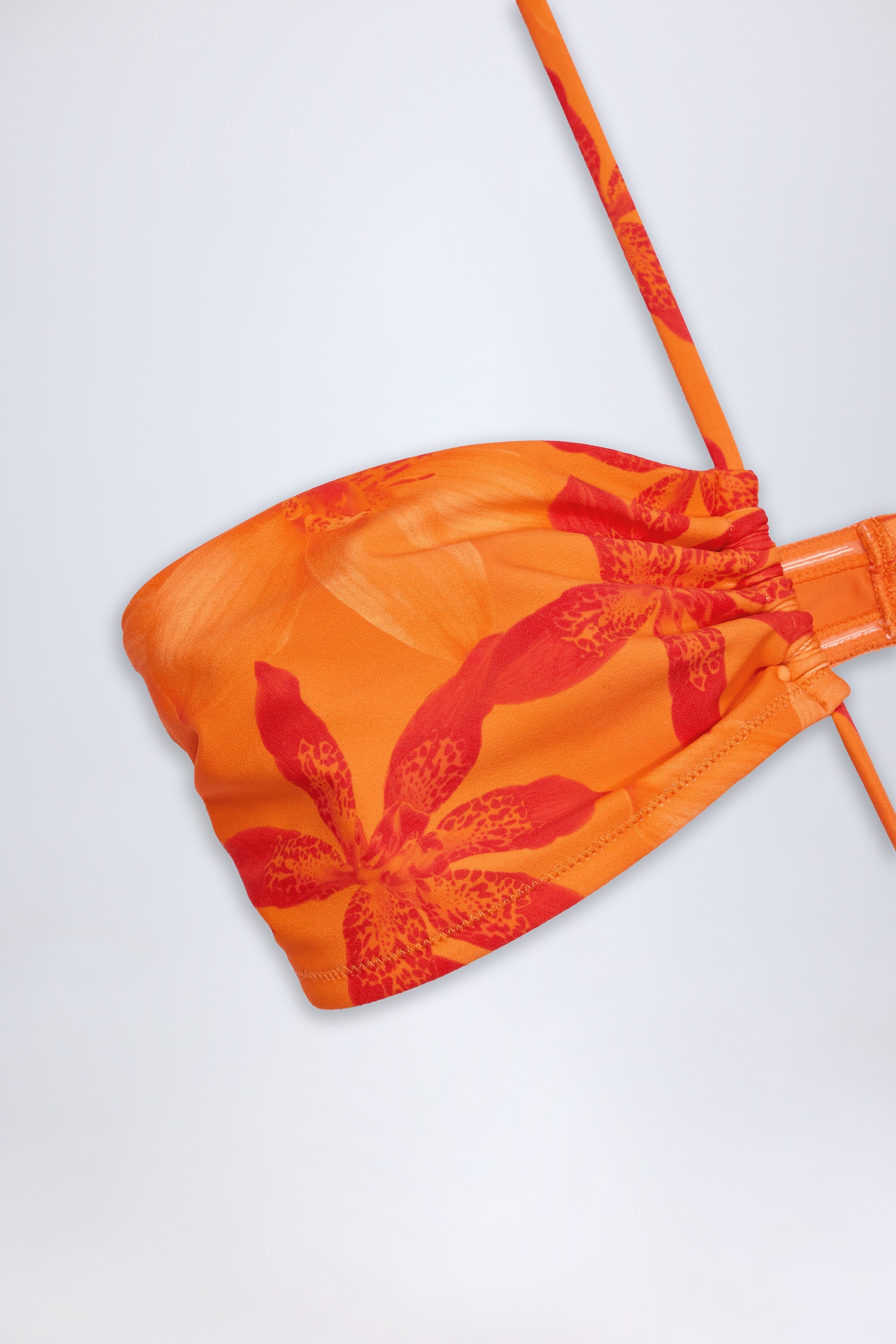 Cut-Out Halterneck Swimsuit in Orange Orchid Print