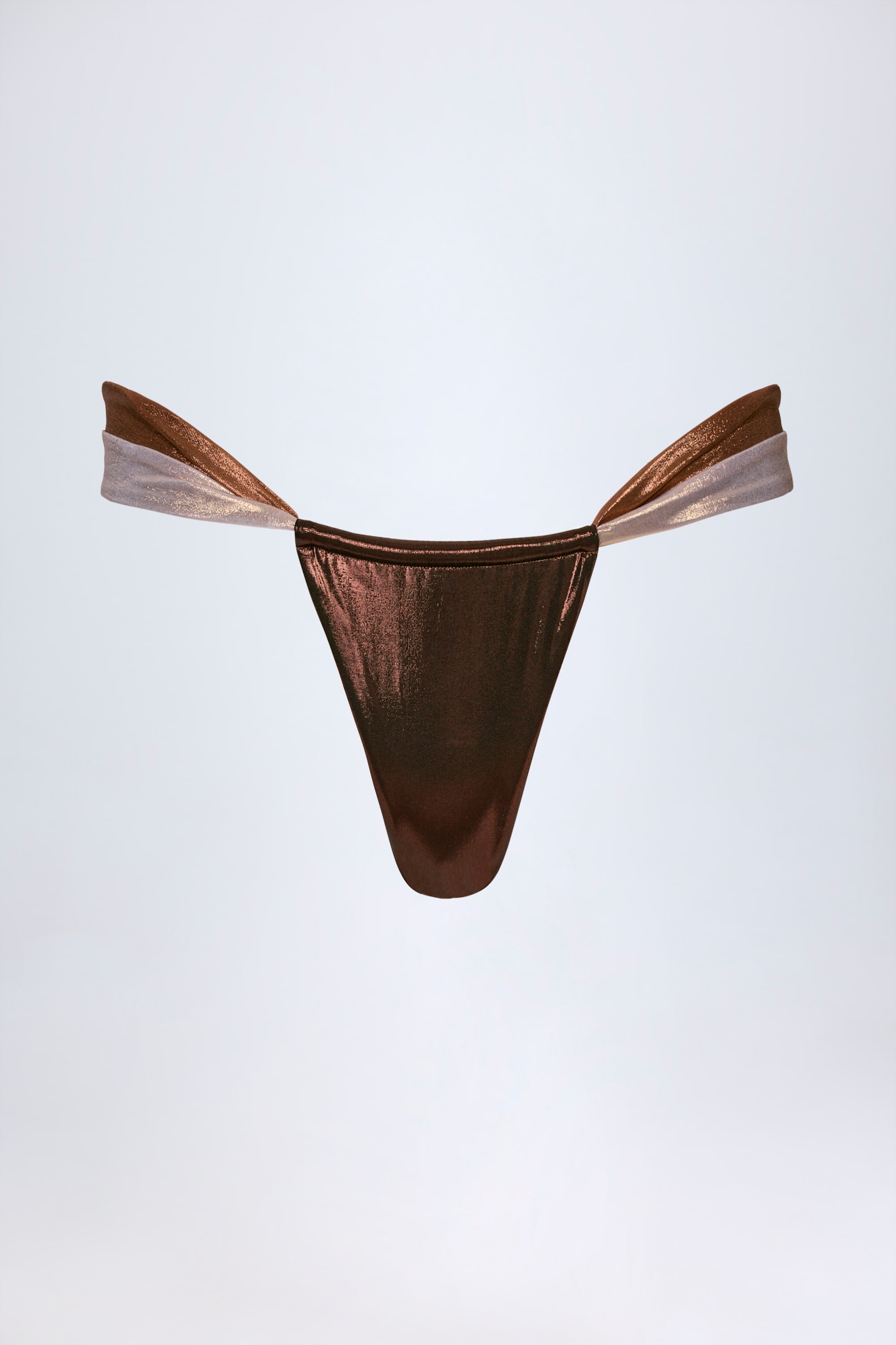 Ruched Thong Bikini Bottoms in Bronze Gold