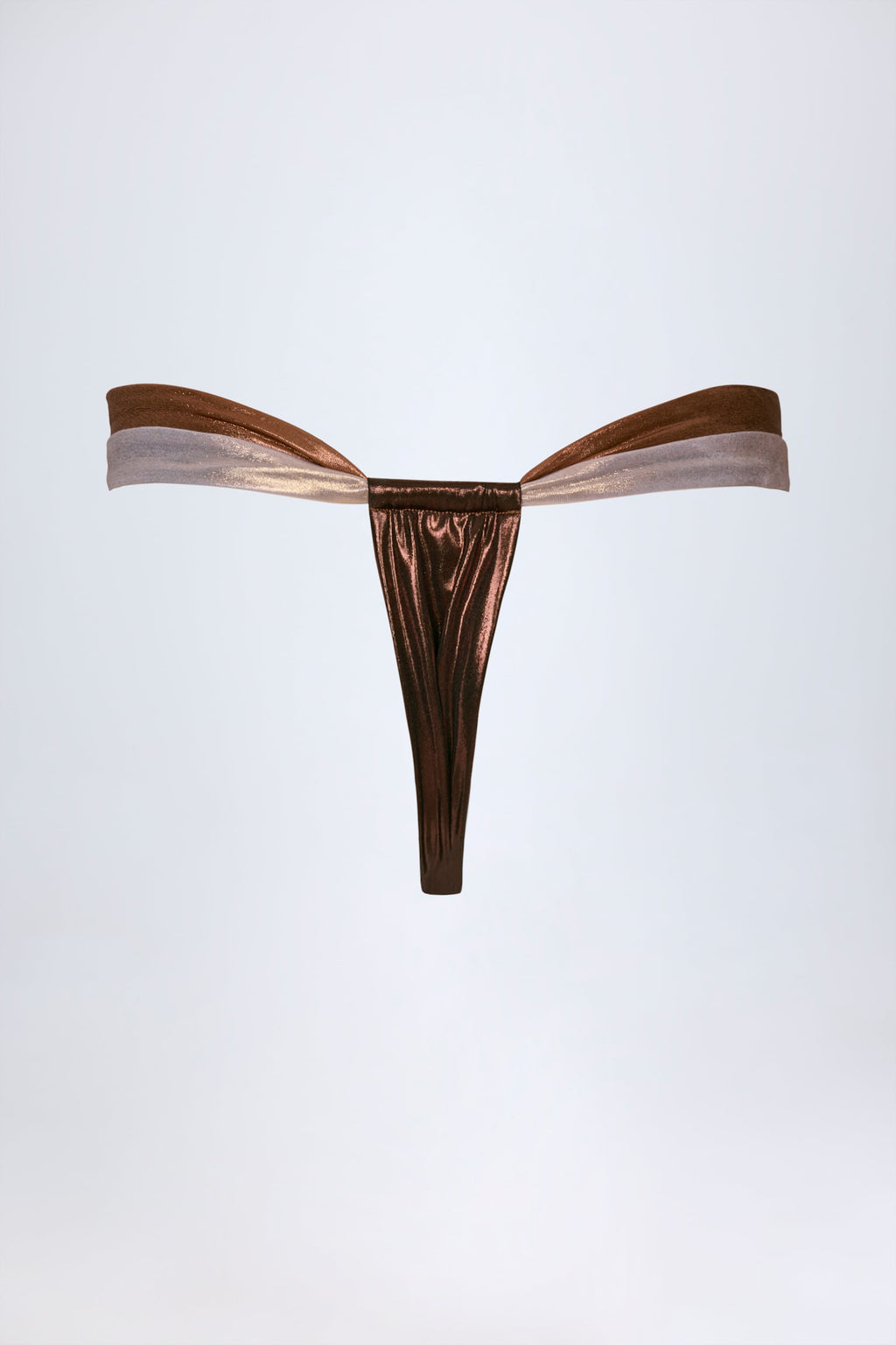 Ruched Thong Bikini Bottoms in Bronze Gold