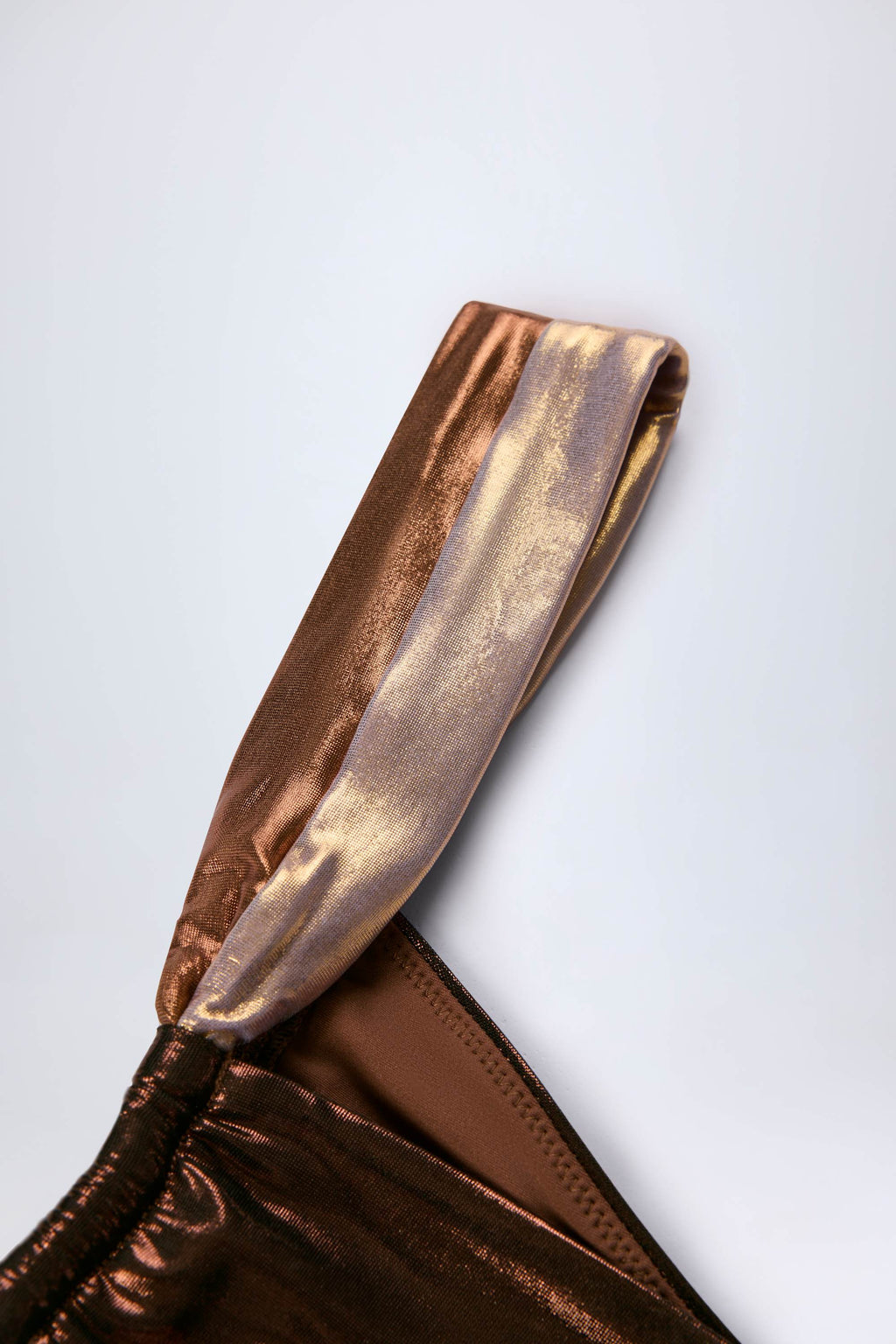 Ruched Thong Bikini Bottoms in Bronze Gold