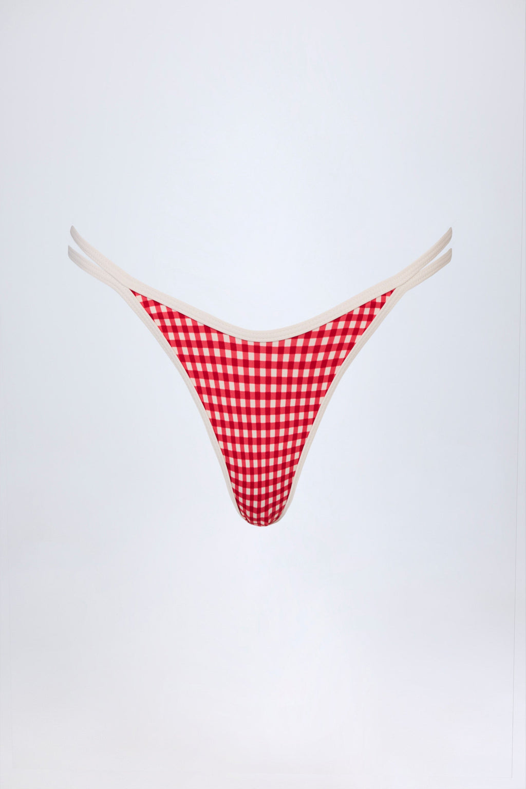 Double-Strap Cheeky Bikini Bottoms in Red Gingham