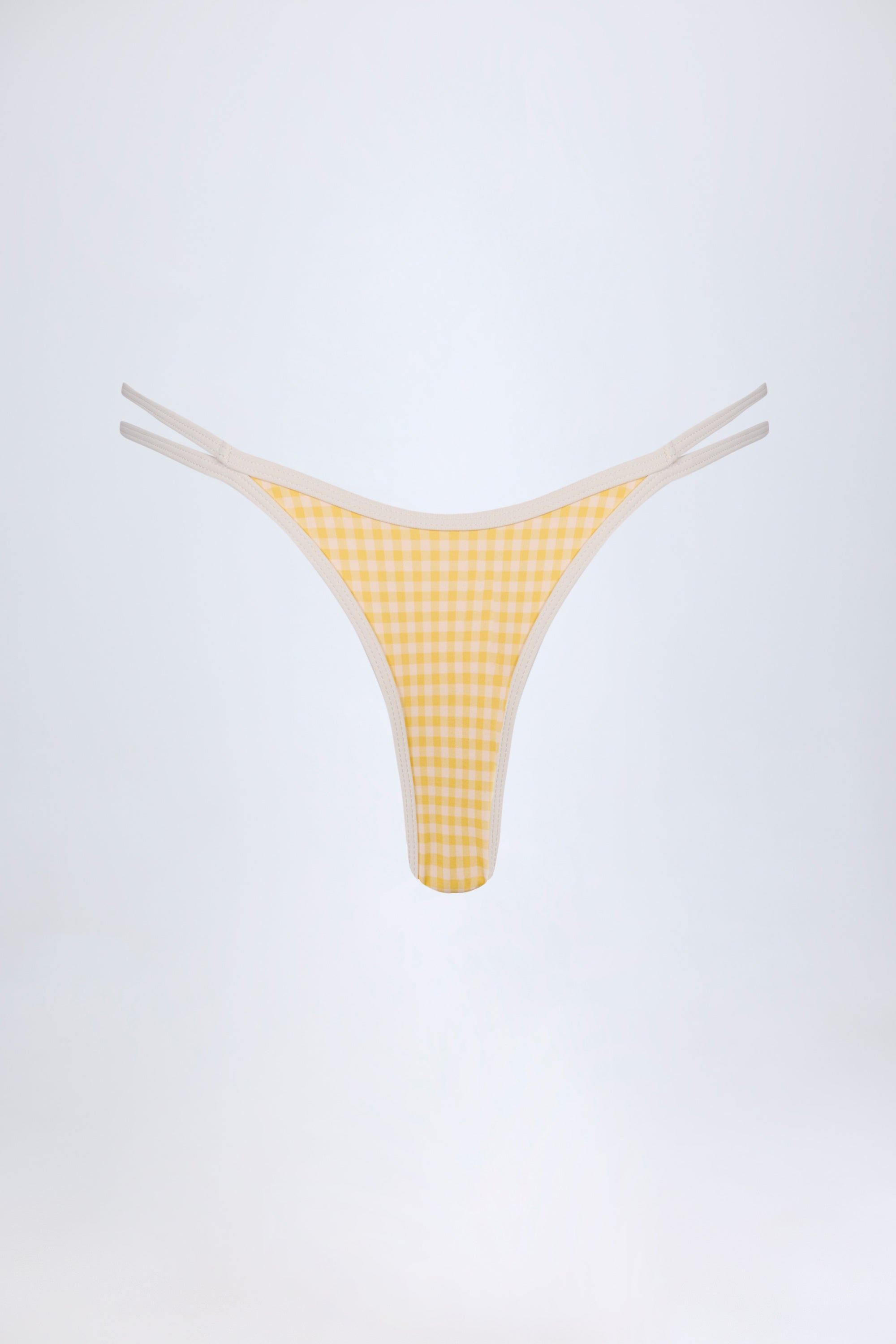 Double-Strap Cheeky Bikini Bottoms in Yellow Gingham