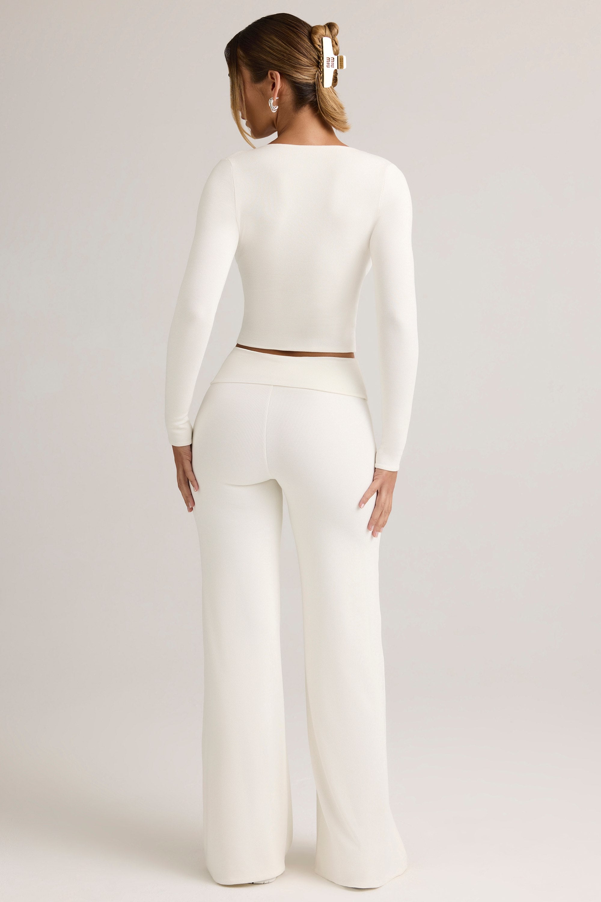 Modal Foldover Wide-Leg Trousers in White