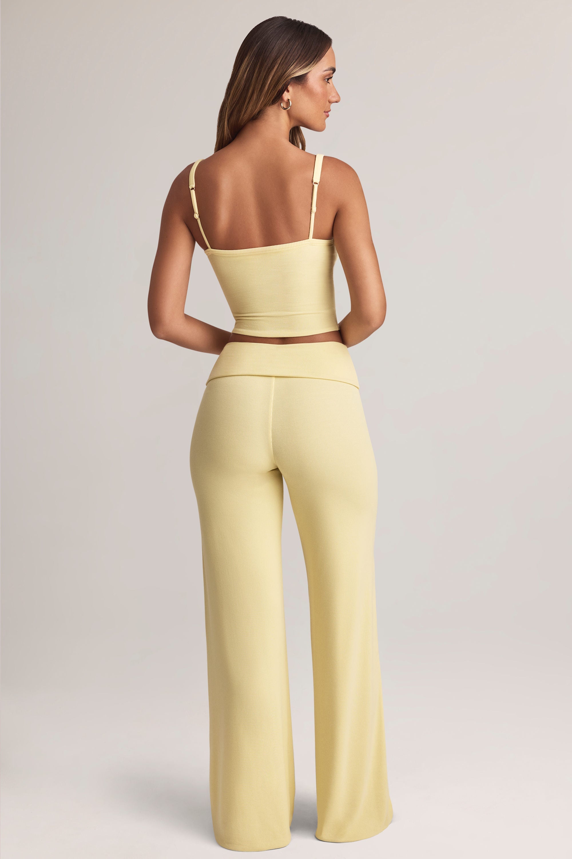 Modal Foldover Wide-Leg Trousers in Lemon Sherbet