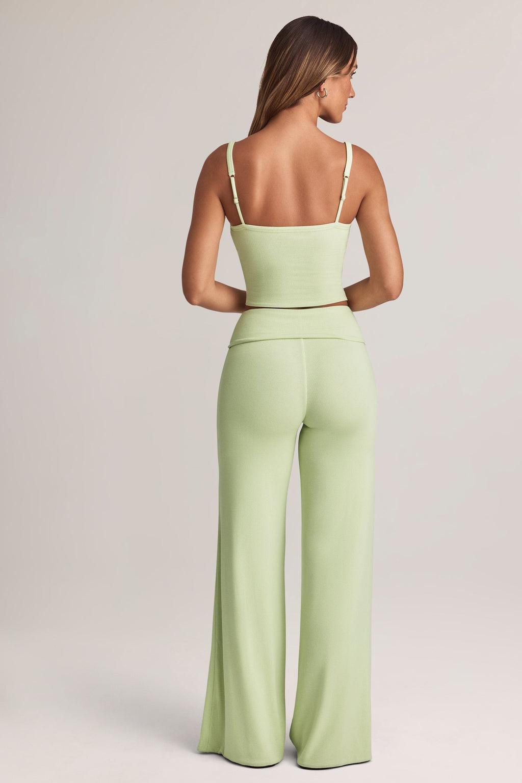Modal Foldover Wide-Leg Trousers in Sage Green