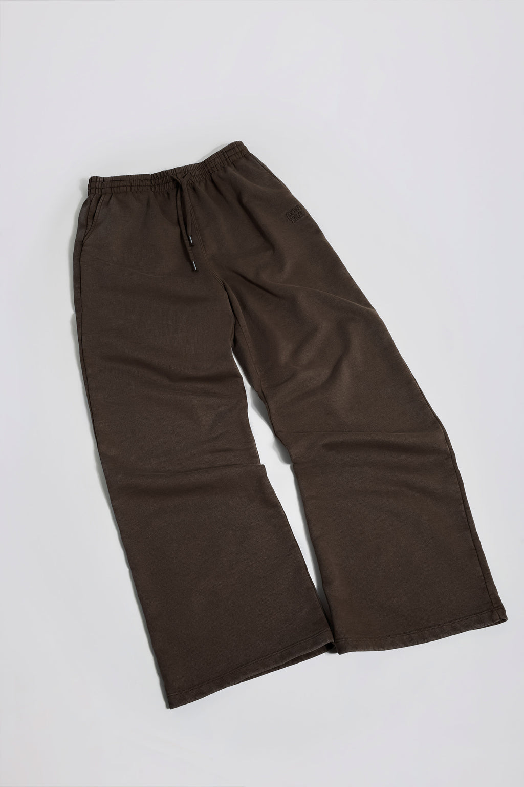 Soft Cotton Jersey Mid-Rise Wide-Leg Joggers in Brown