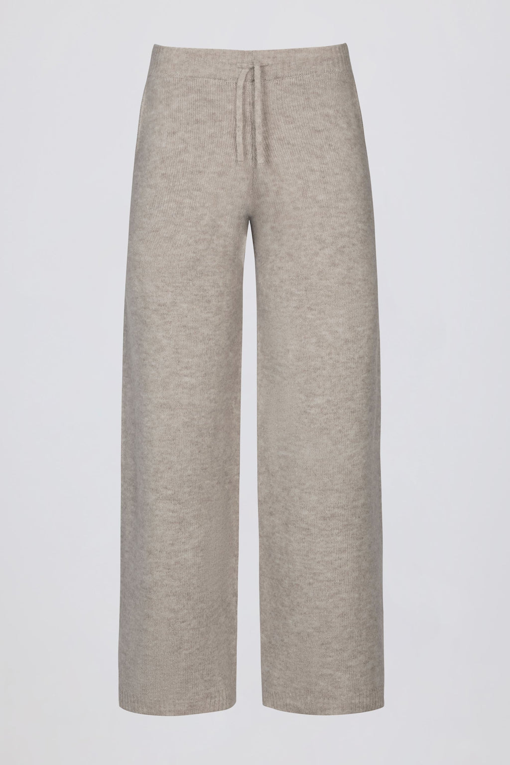 Knit Mid-Rise Wide-Leg Joggers in Beige