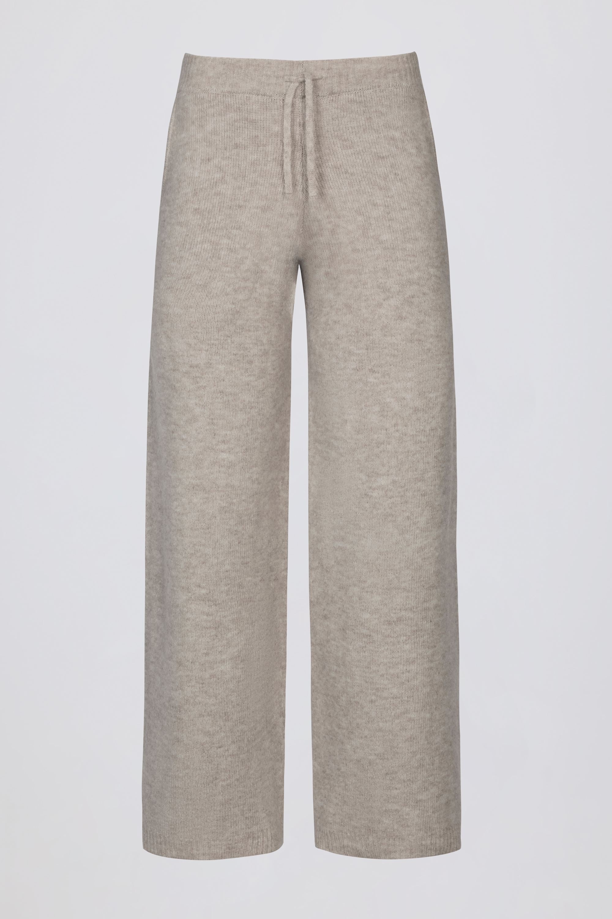 Knit Mid-Rise Wide-Leg Joggers in Beige