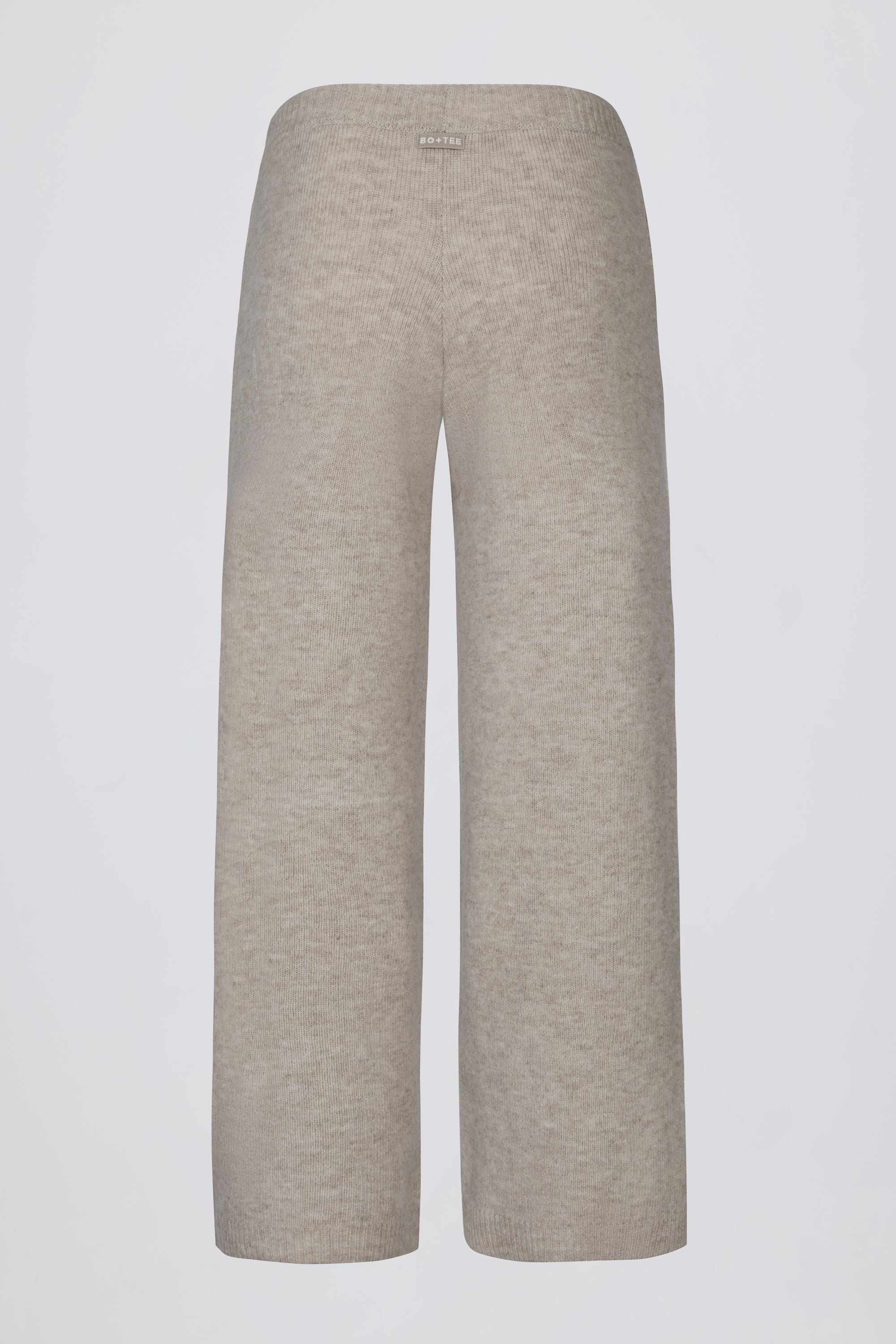 Knit Mid-Rise Wide-Leg Joggers in Beige