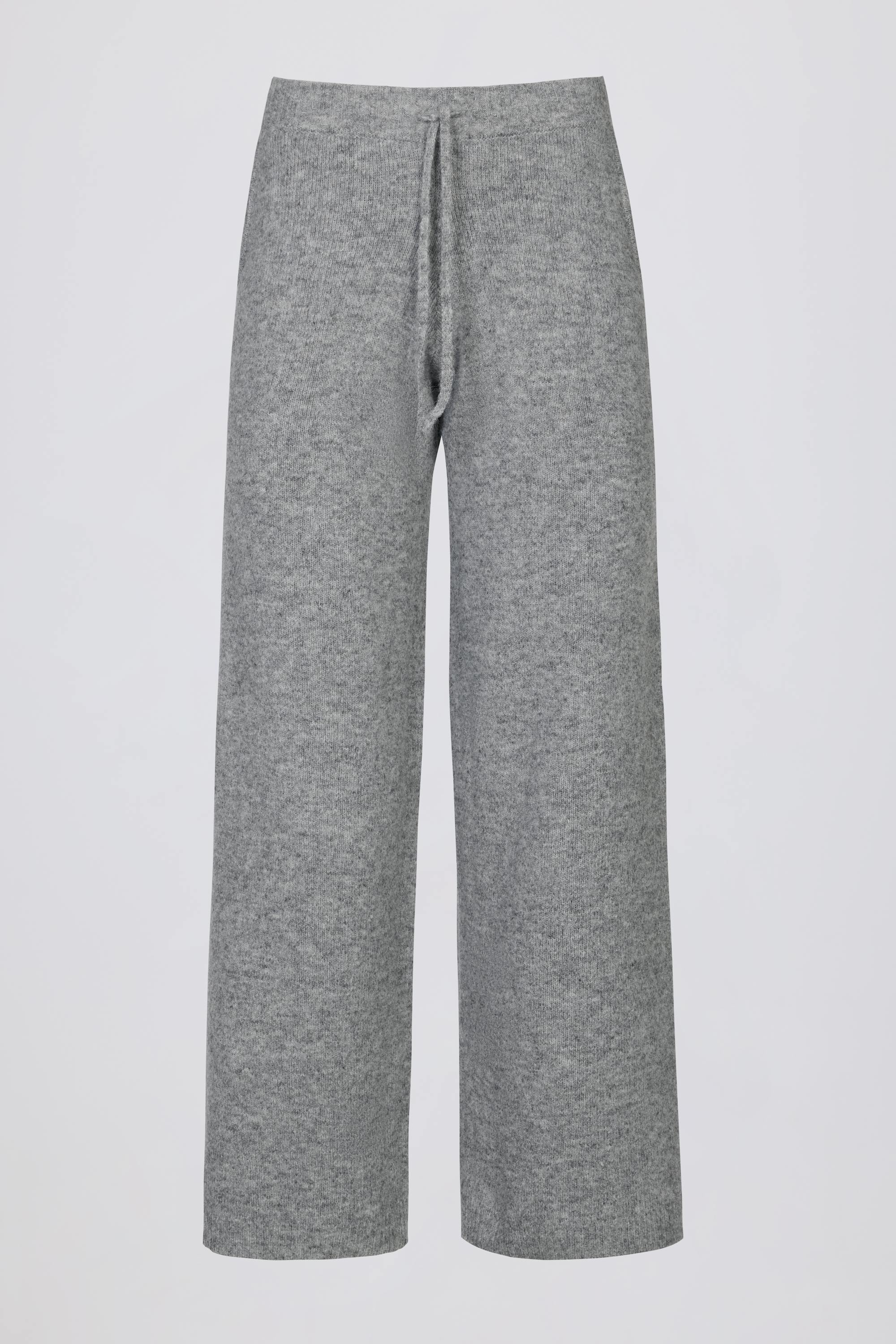 Knit Mid-Rise Wide-Leg Joggers in Grey
