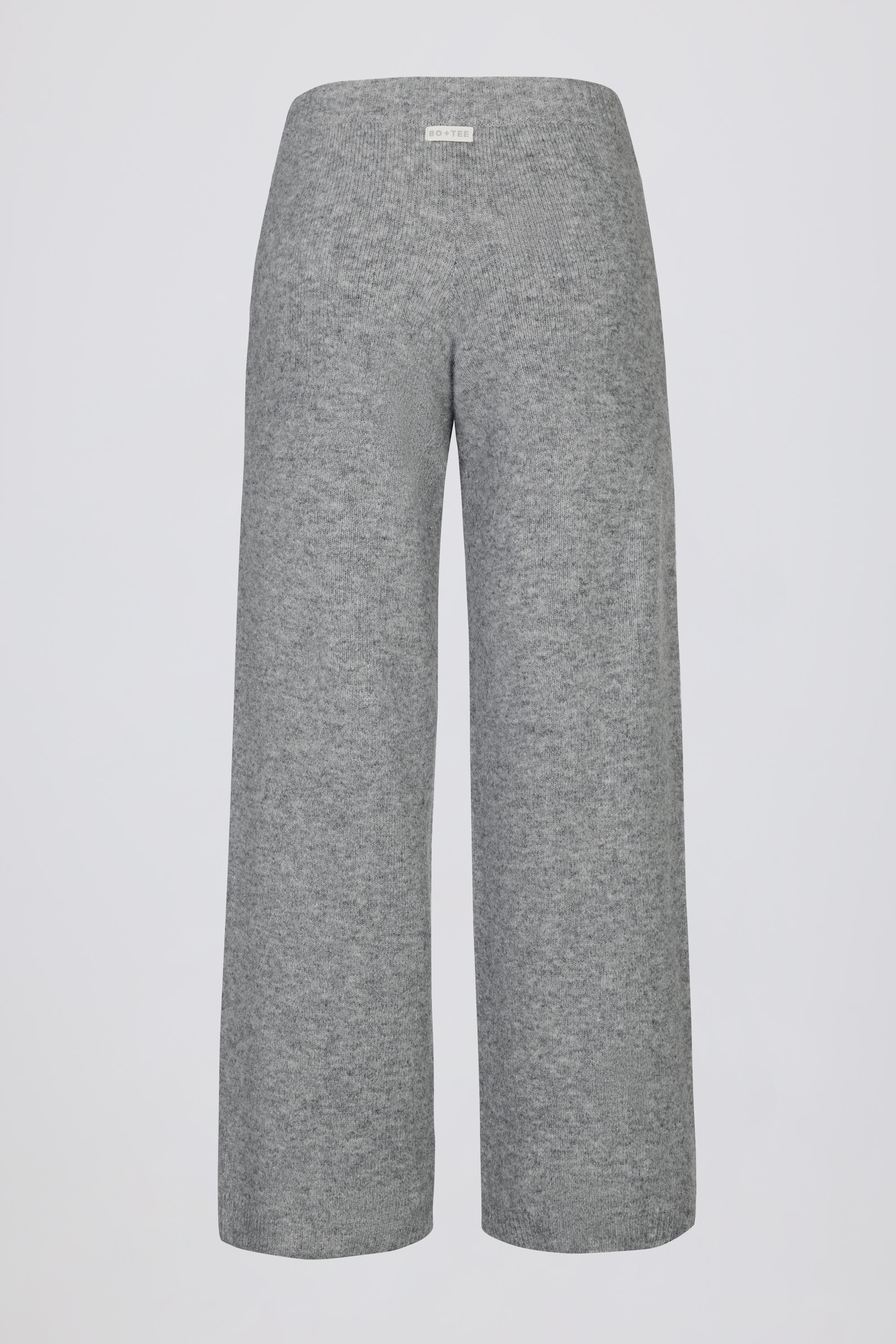 Knit Mid-Rise Wide-Leg Joggers in Grey