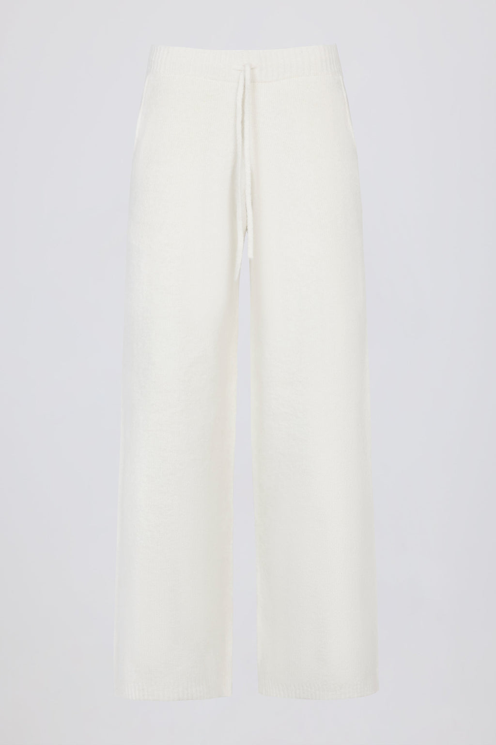 Knit Mid-Rise Wide-Leg Joggers in Ivory