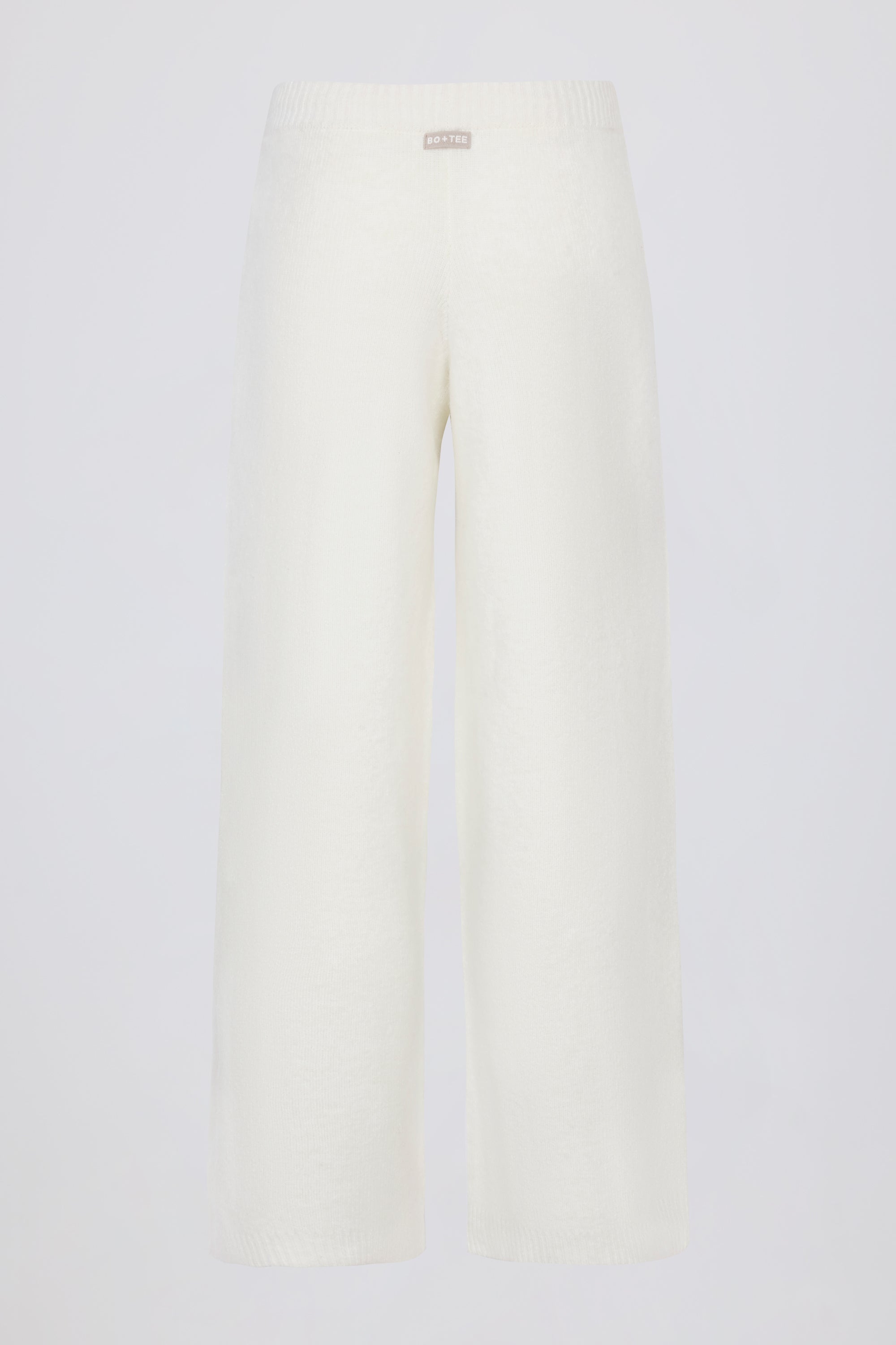 Knit Mid-Rise Wide-Leg Joggers in Ivory