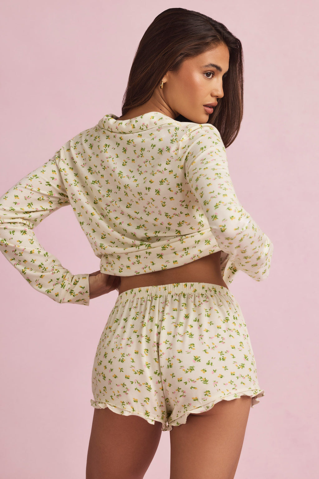 Modal Long-Sleeve Pyjama Top in Lemon Print