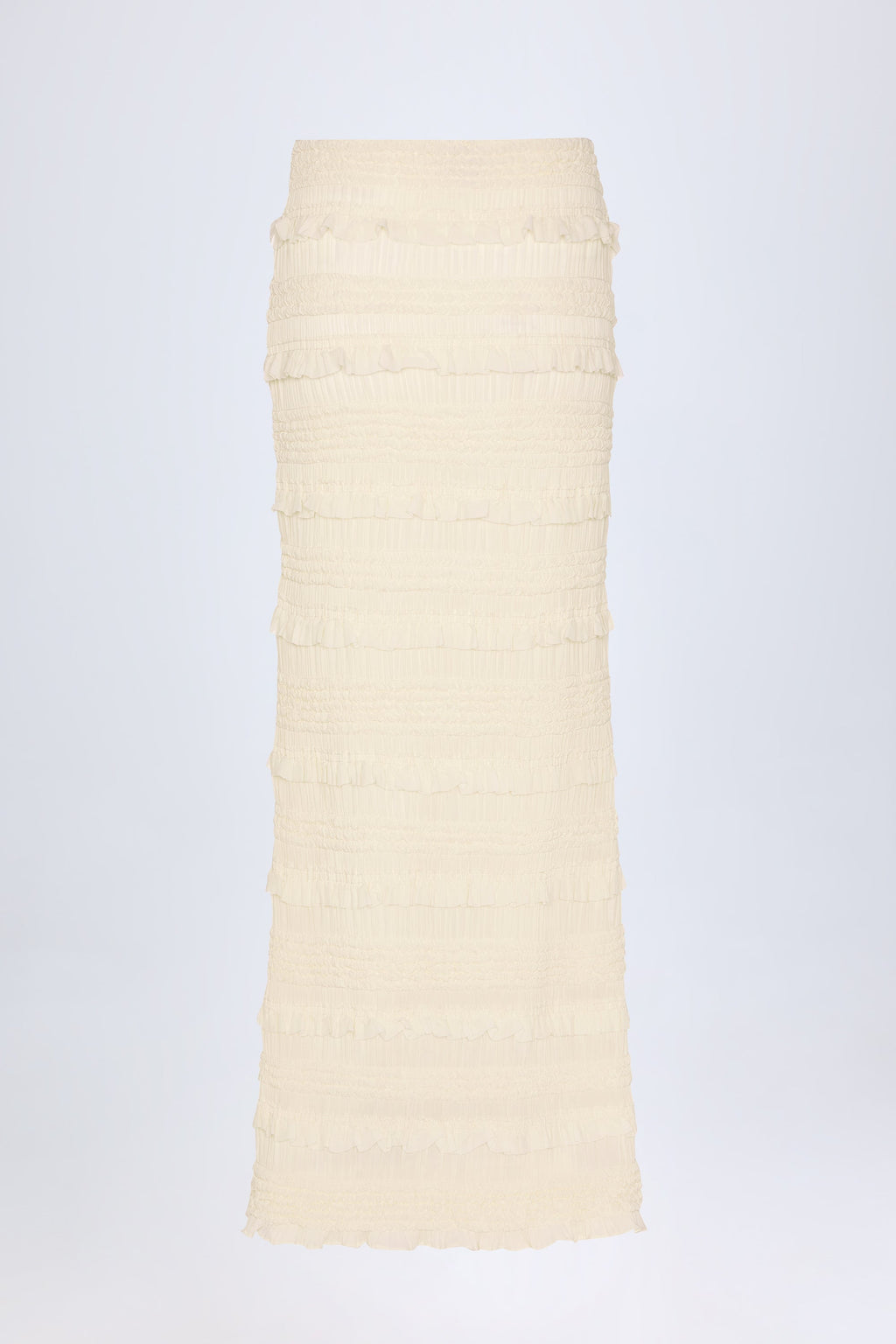 Ruffled Mid-Rise Maxi Skirt in Ivory