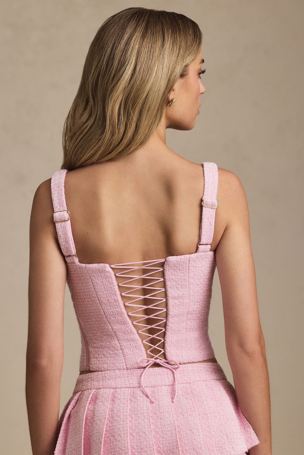 Lace-Up Corset Top in Soft Pink