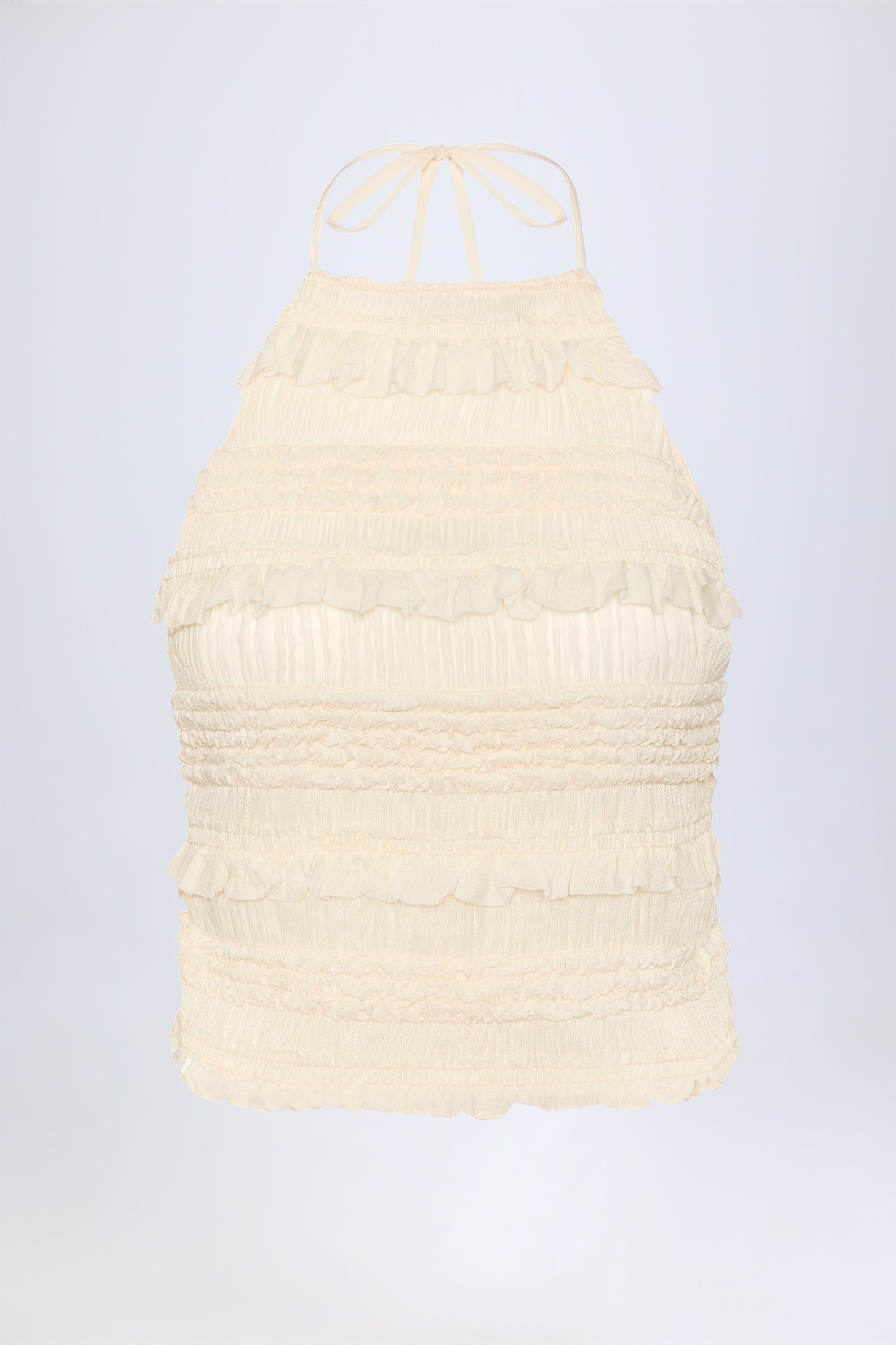 Ruffled High-Neck Backless Top in Ivory
