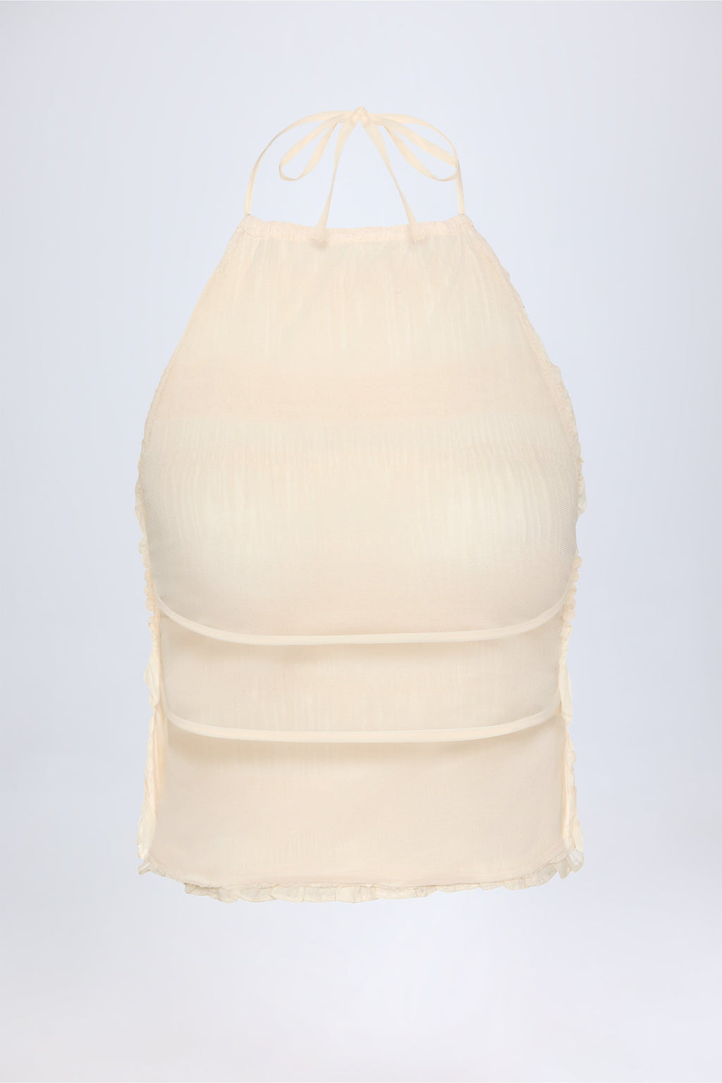 Ruffled High-Neck Backless Top in Ivory
