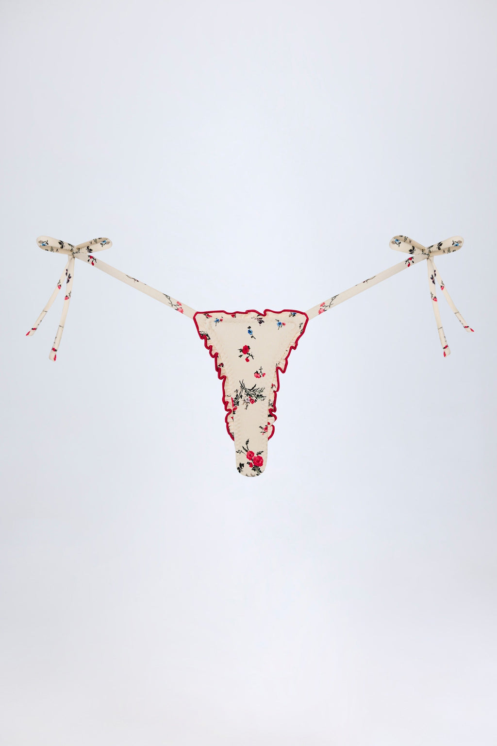 Side-Tie Thong Bikini Bottoms in Red Floral
